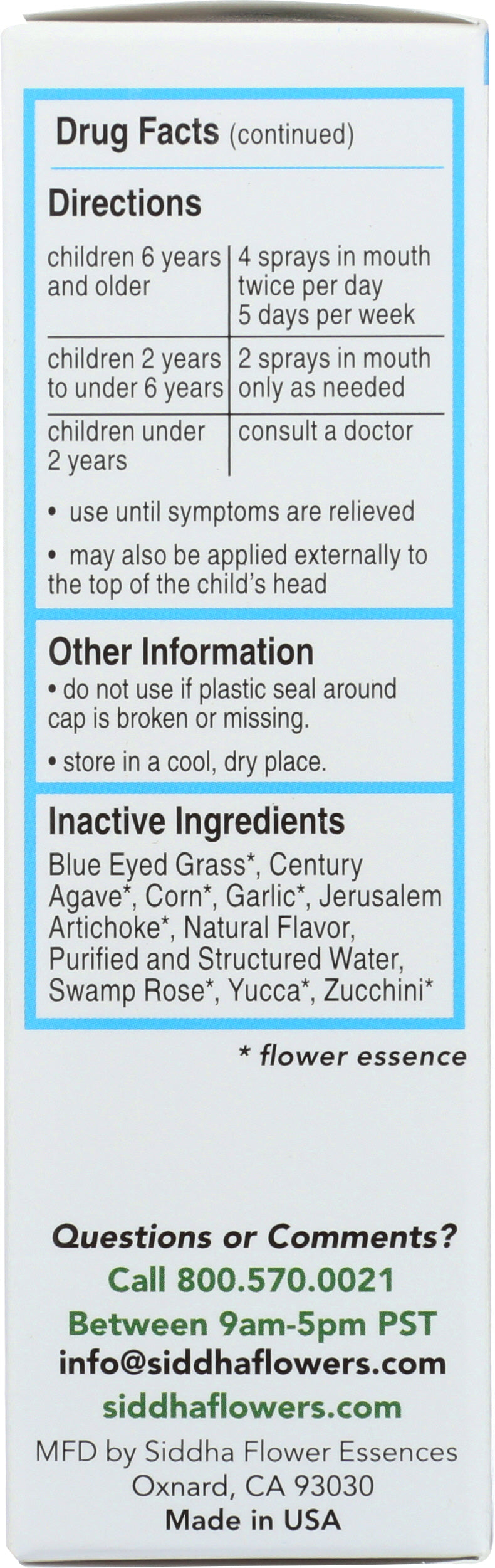 Siddha Remedies Temper Tamer Kids 2+ 1 Fl. Oz. Back