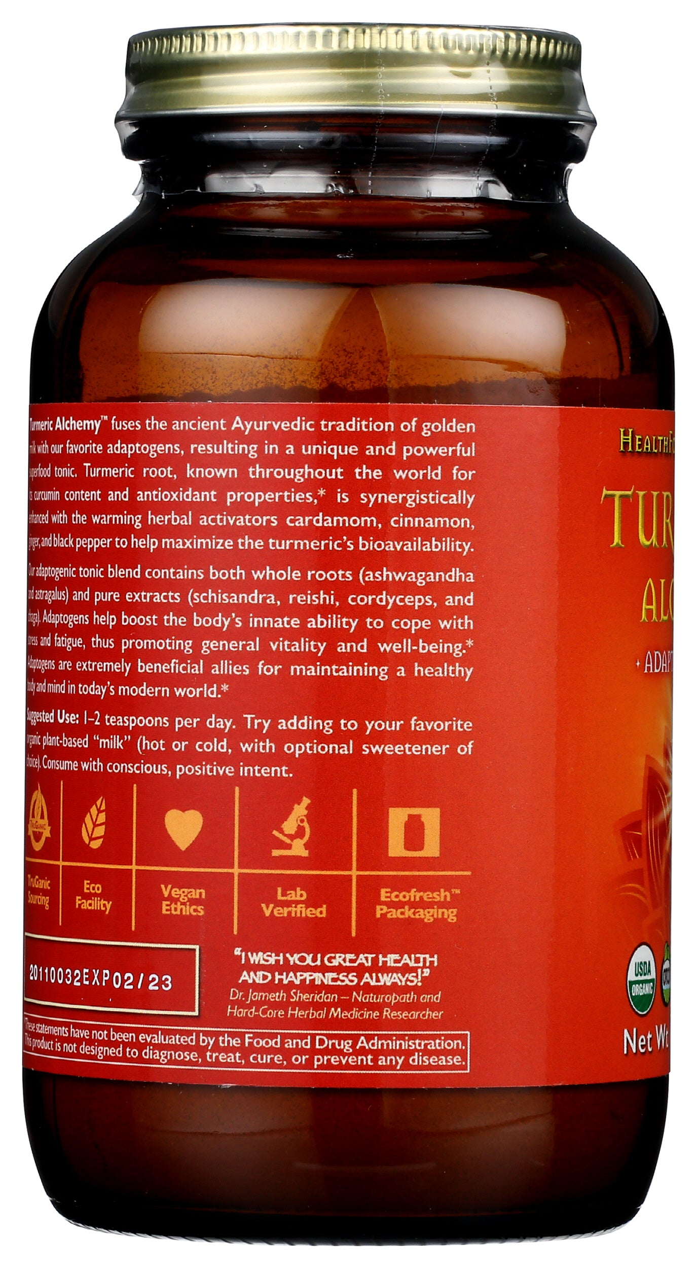 HealthForce SuperFoods Turmeric Alchemy Powder 180g Back of Bottle