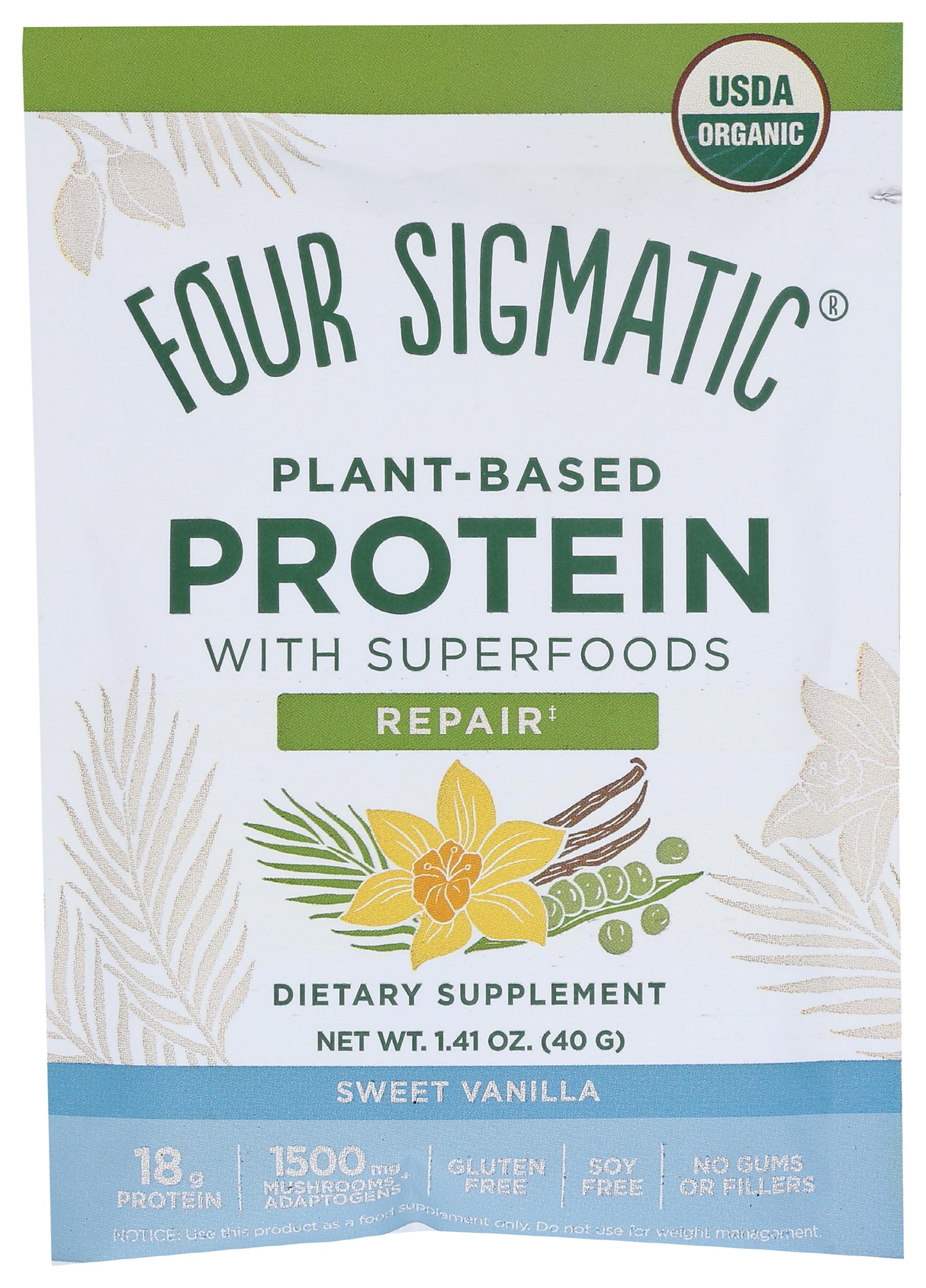 Four Sigmatic Plant-Based Protein Powder Sweet Vanilla Flavor 40g Front of Packet