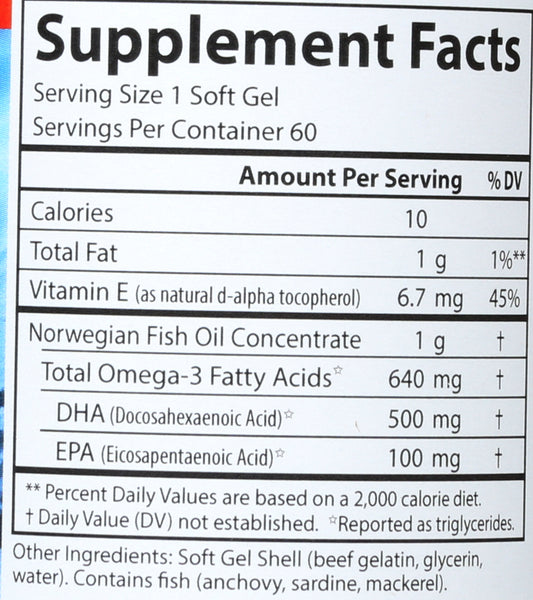 Carlson Super DHA 500 mg 60 Soft Gels Back of Bottle