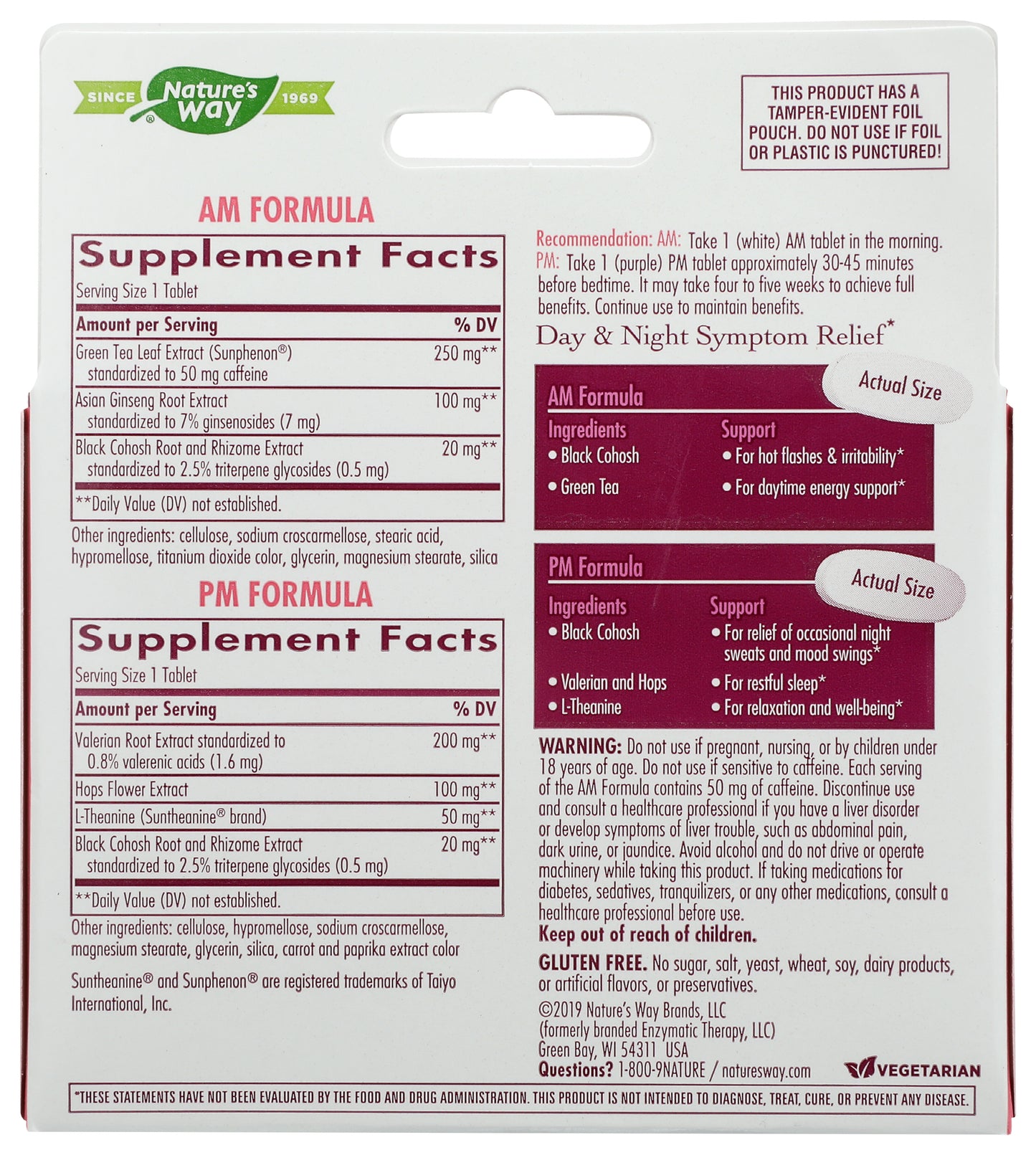Nature's Way AM/PM Menopause Formula 60 Tablets Back of Box