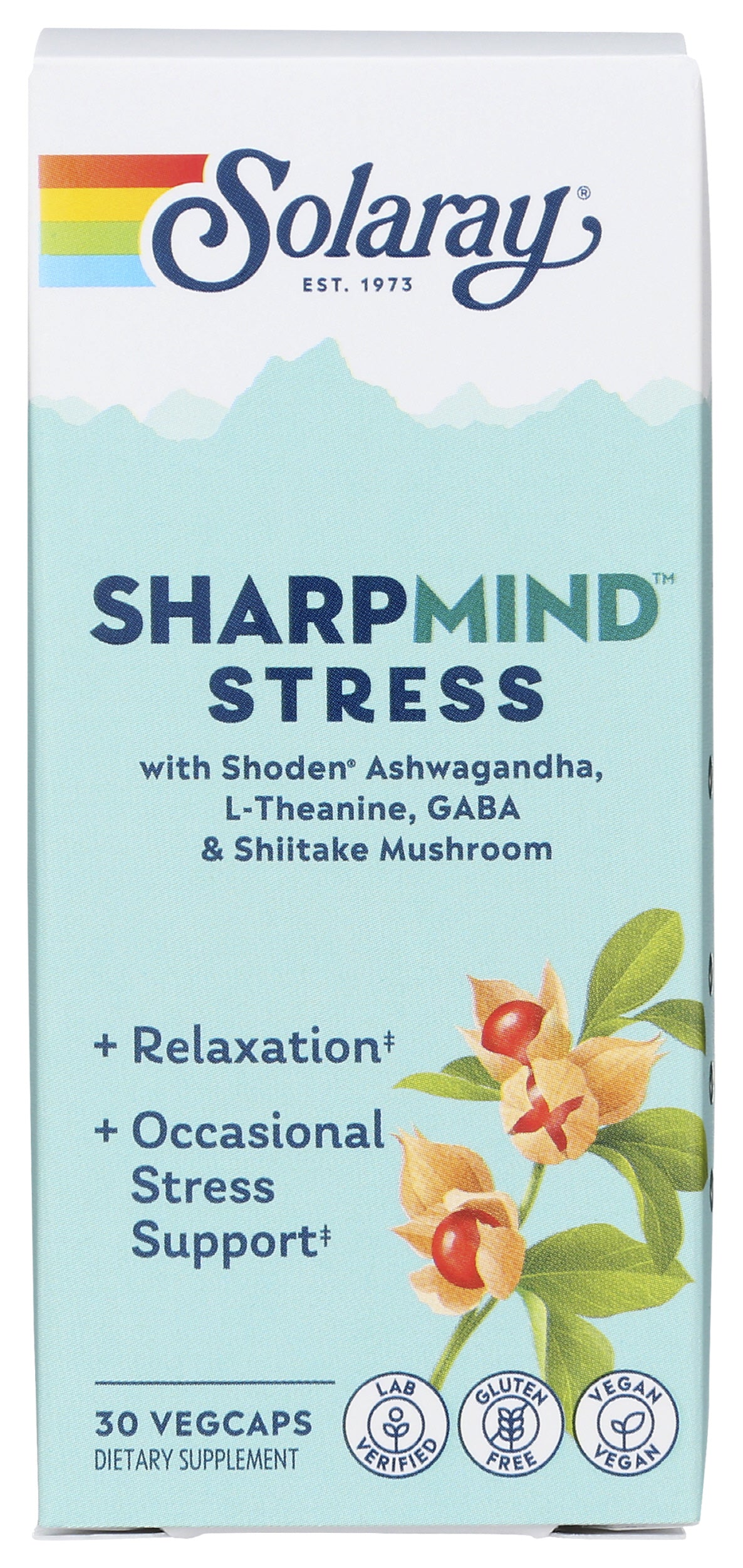 Solaray SharpMind Stress 30 VegCaps Front of Box