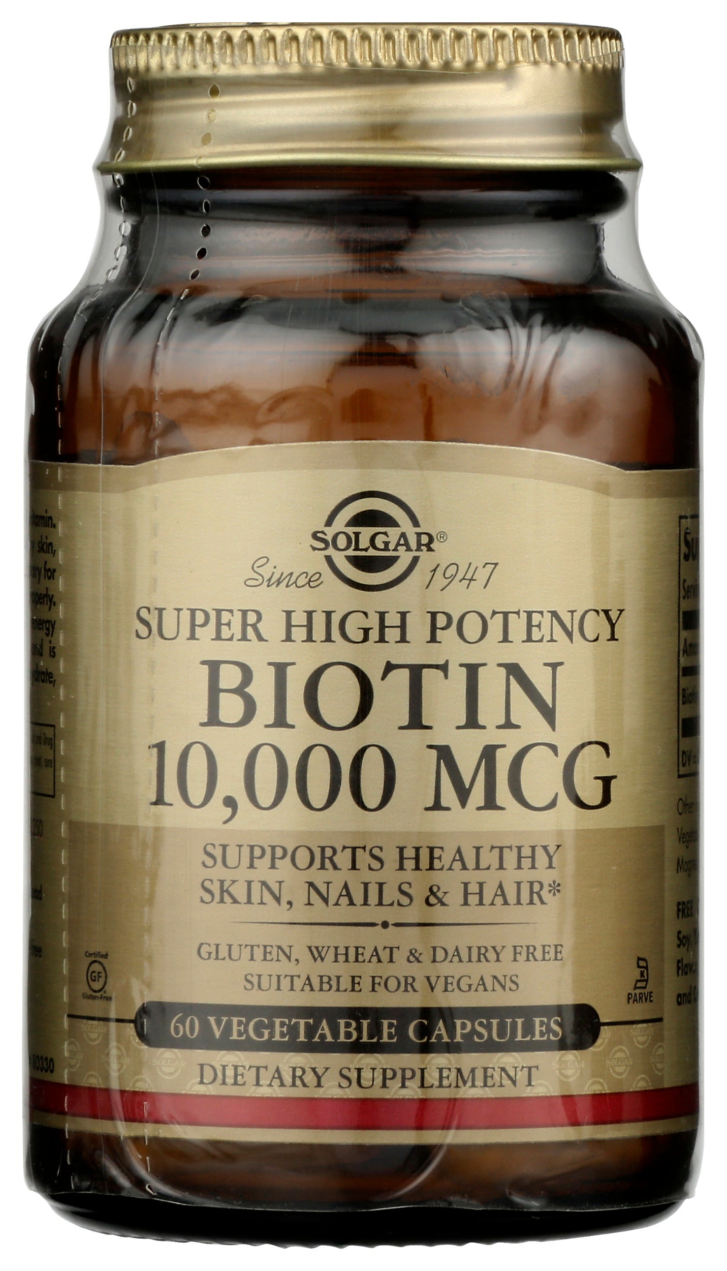 Solgar Biotin 10,000 mcg 60 Capsules Front of Bottle