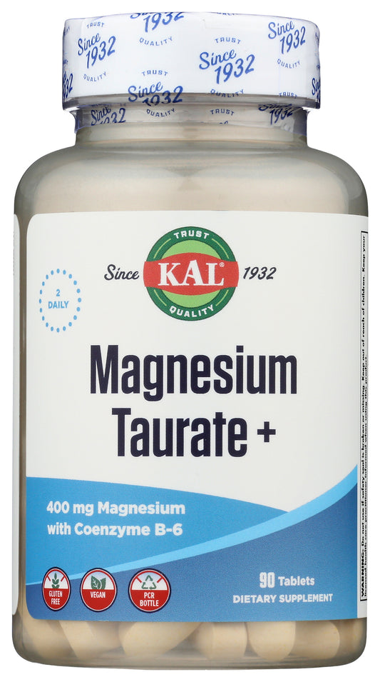 KAL Magnesium Taurate + 90 Tablets Front of Bottle