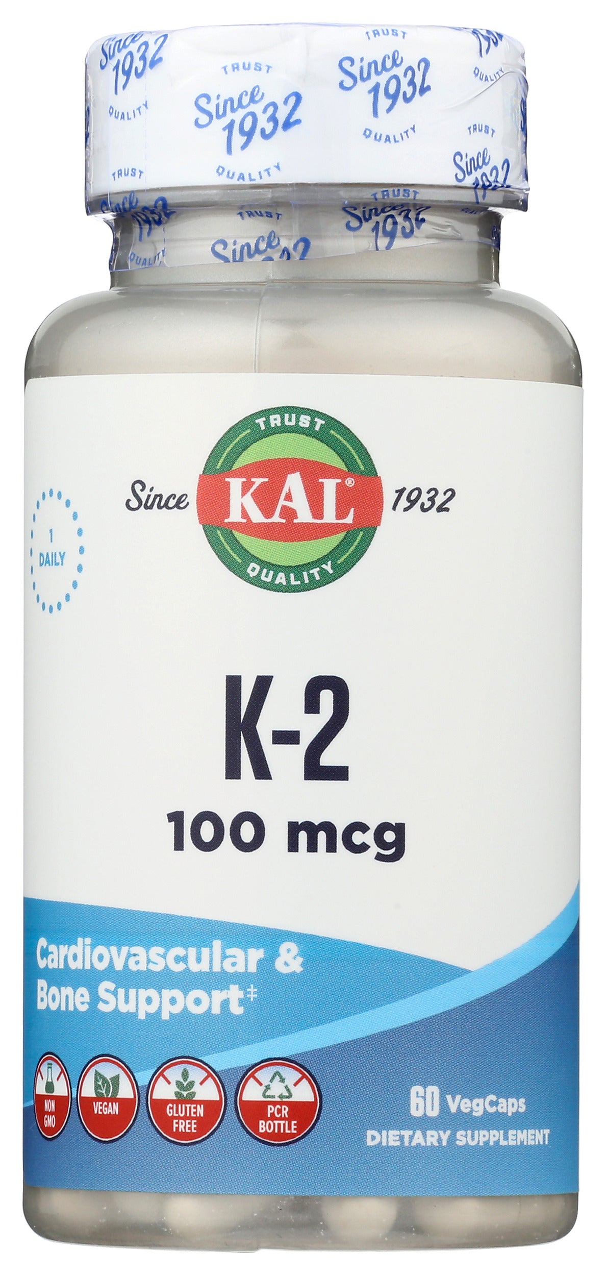 KAL K-2 100mcg 60 VegCaps Front of Bottle