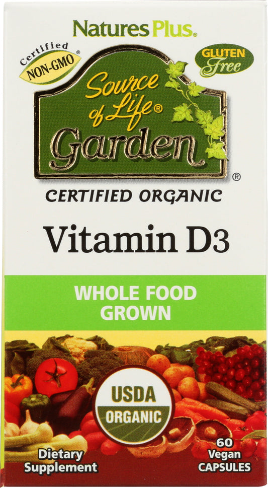 NaturesPlus Source of Life Garden Vitamin D3 60 Vegan Capsules Front of Box