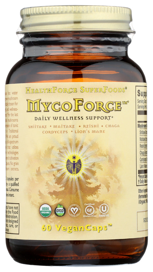 HealthForce SuperFoods MycoForce 60 VeganCaps Front of Bottle