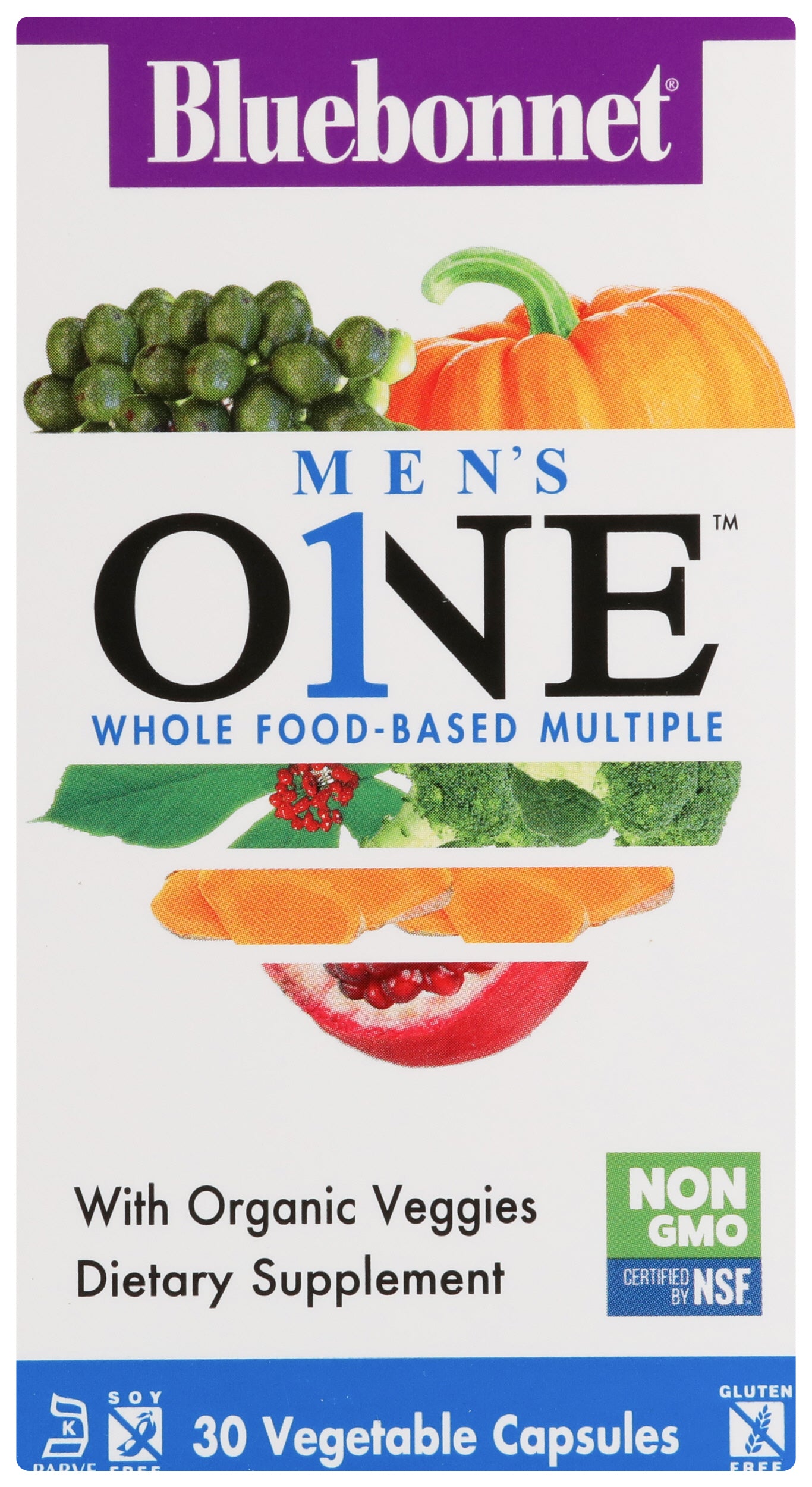 Bluebonnet Men's One Multivitamin 30 Vegetable Capsules Front of Box