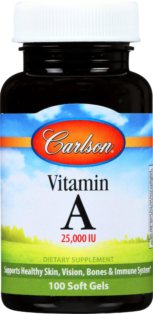 Carlson Vitamin A 25,000 IU 100 Soft Gels Front of Bottle