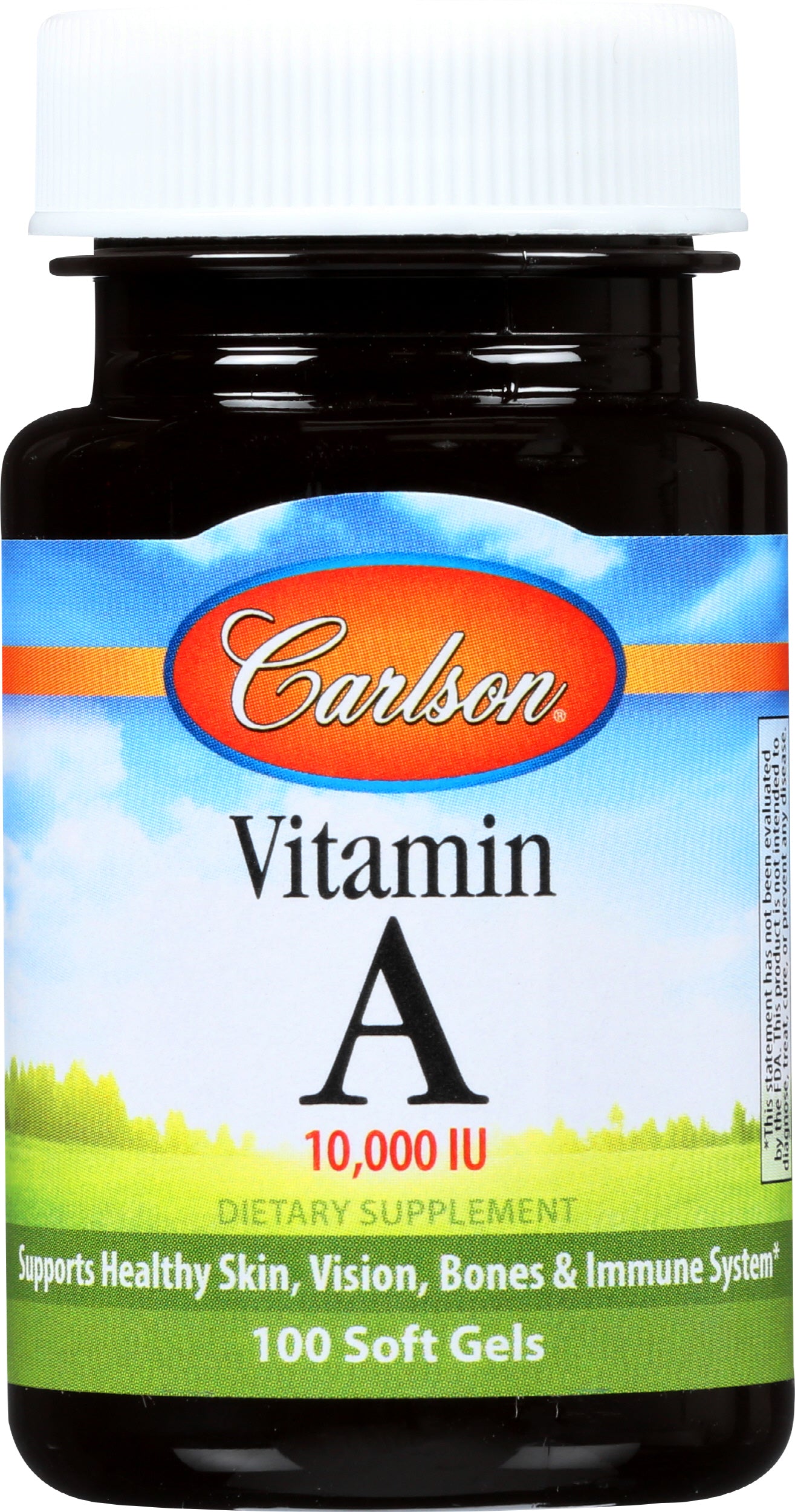Carlson Vitamin A 10,000 IU 100 Soft Gels Front of Bottle
