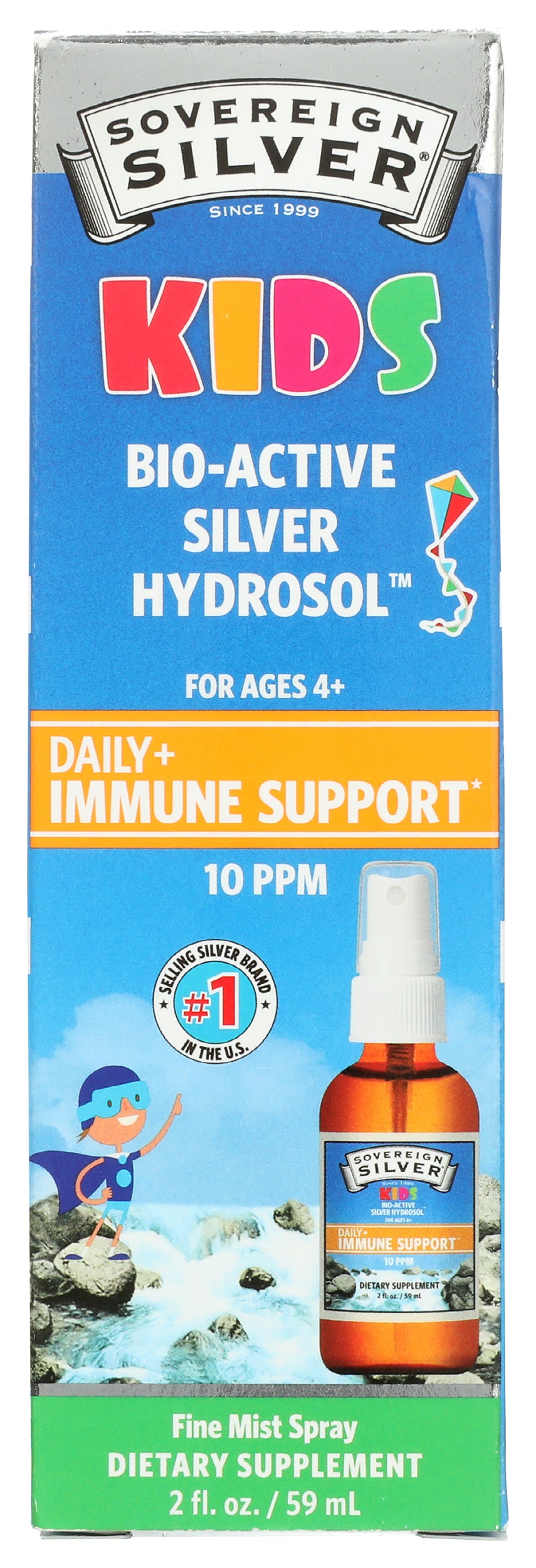 Sovereign Silver Kids Bio-Active Silver Hydrosol Spray 2 Fl. Oz. Front of Box