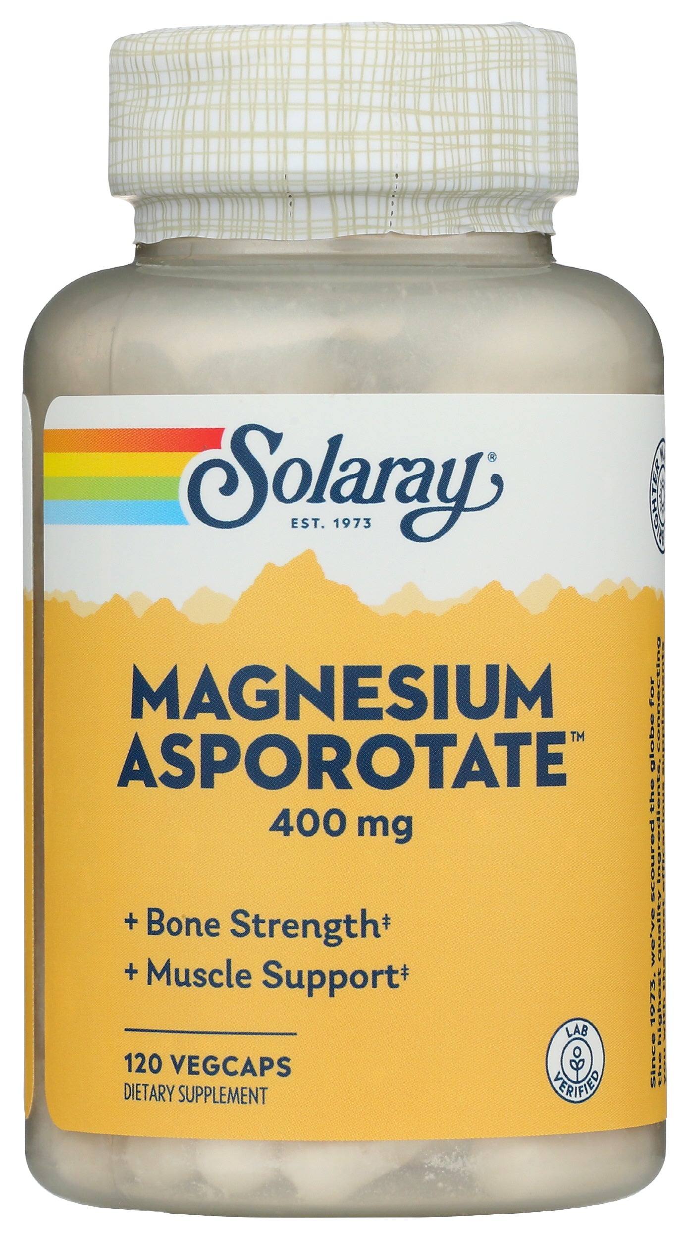 Solaray Magnesium Asportate 400mg 120 VegCaps Front of Bottle