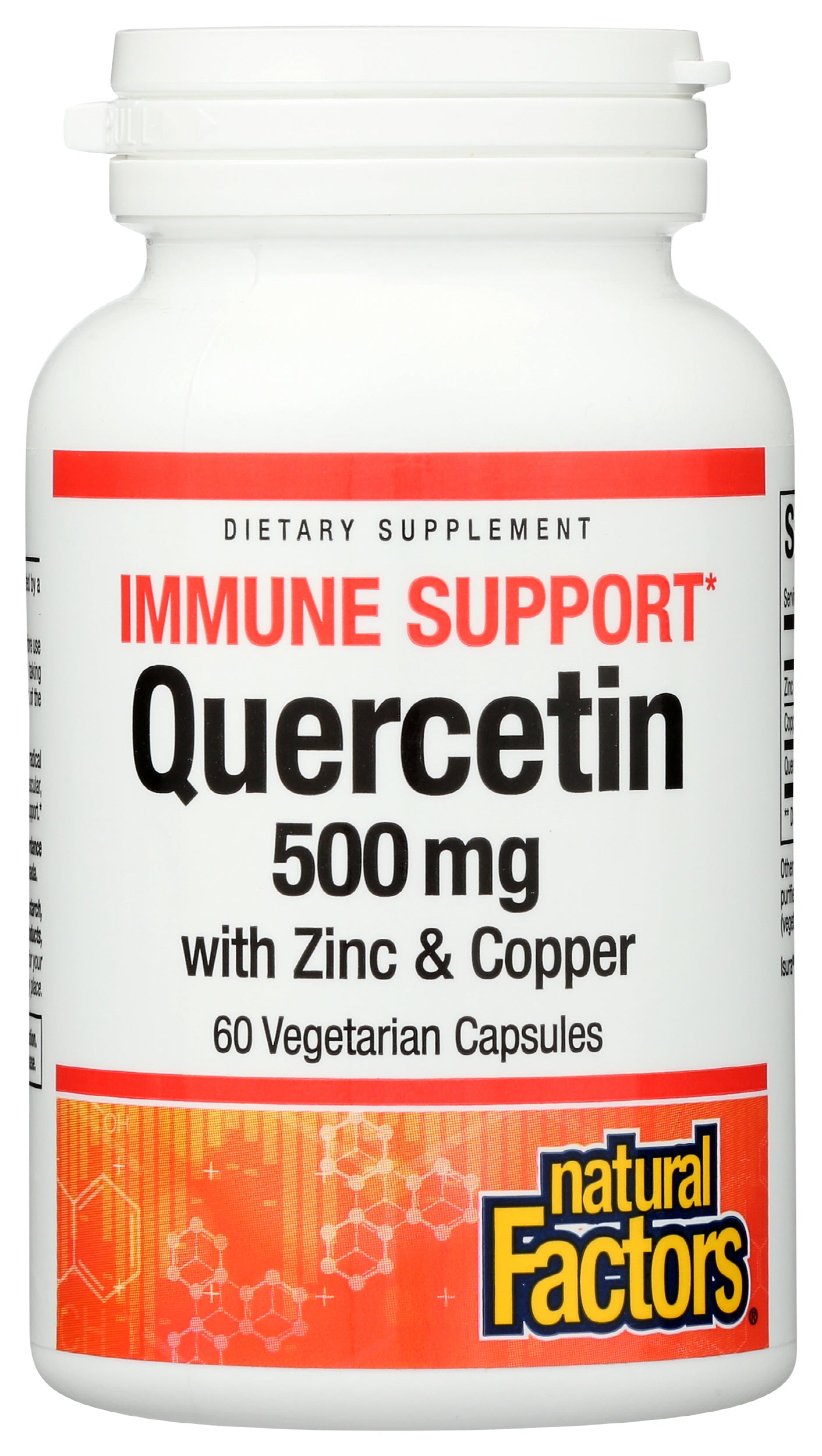 Natural Factors Quercetin with Zinc & Copper 60 Capsules Front of Bottle