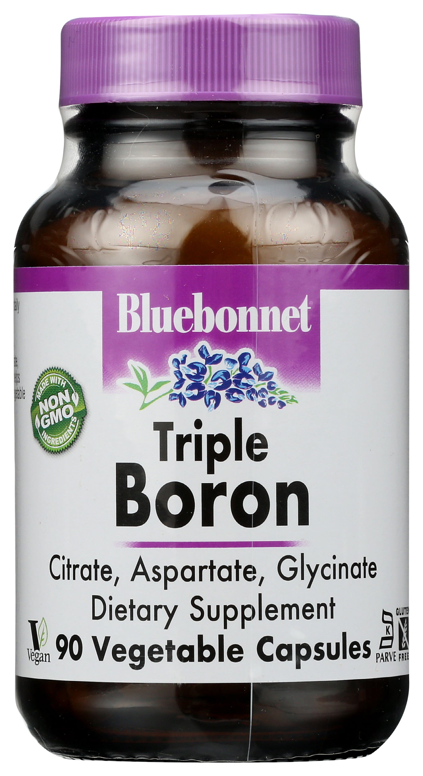 Bluebonnet Triple Boron 90 Vegetable Capsules Front of Bottle