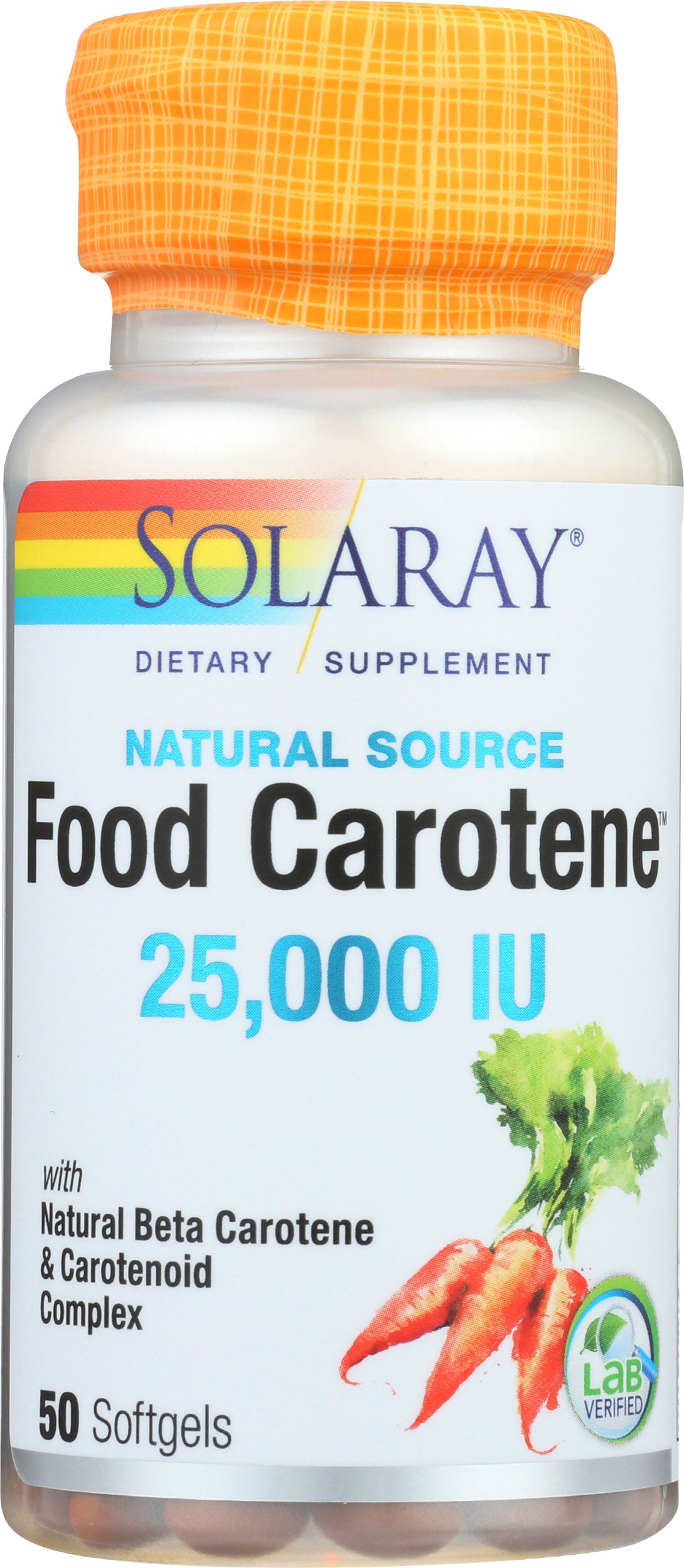 Solaray Food Carotene 25,000 IU 50 Soft Gels Front of Box