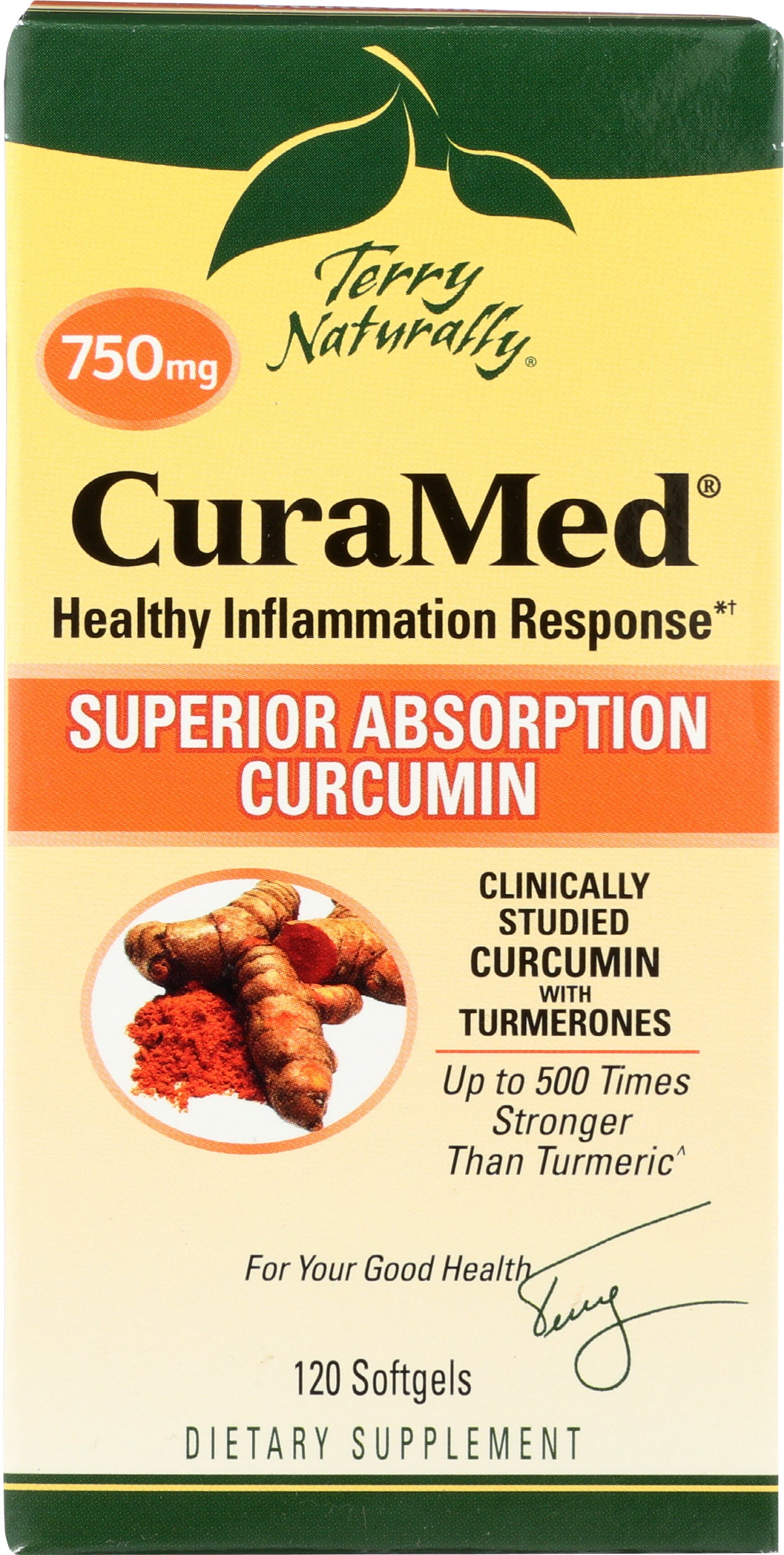 Terry Naturally CuraMed 750mg 120 Softgels Front of Box