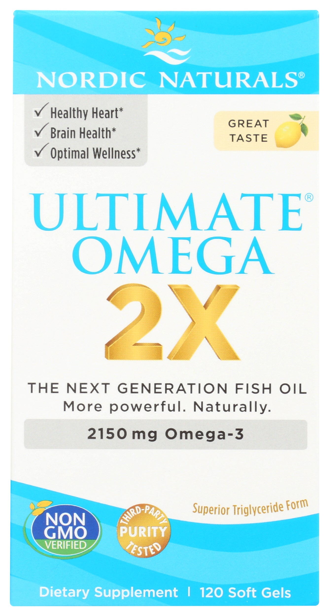 Nordic Naturals Ultimate Omega 2X 2150mg 120 Soft Gels Front of Box
