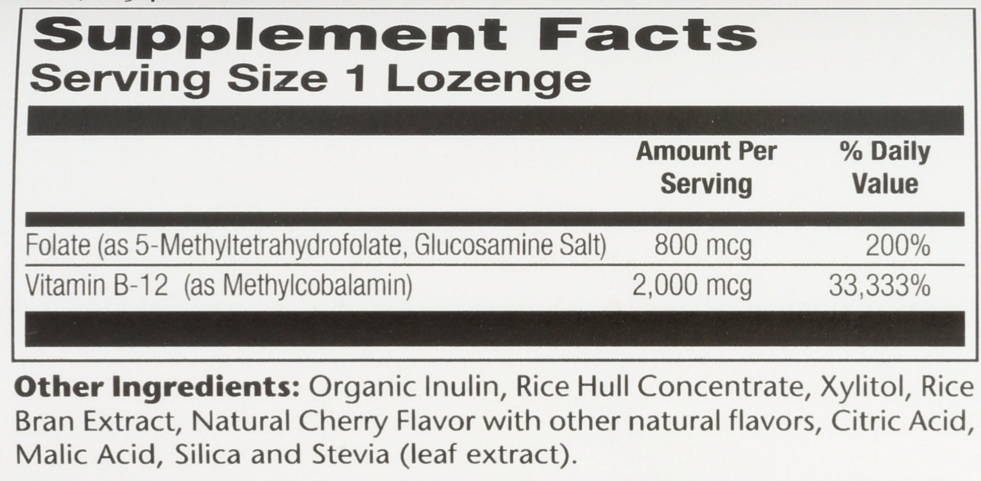 Solaray Methyl B-12 Folate 60 Lozenges Back of Bottle