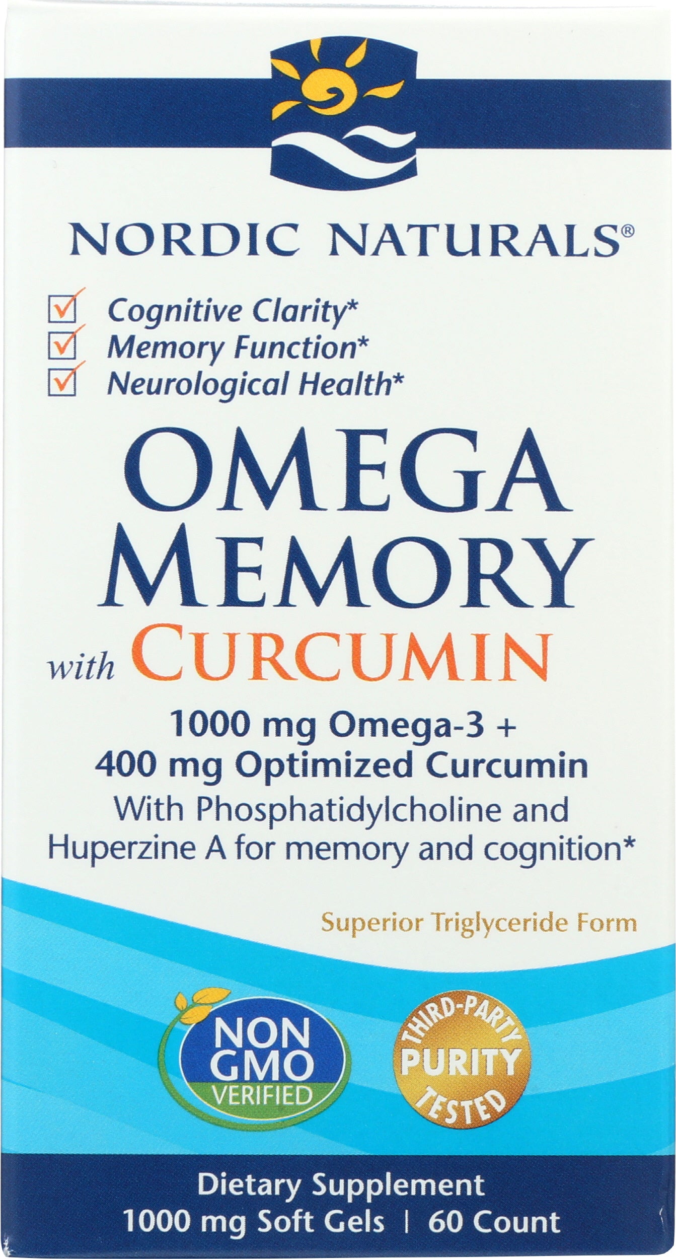 Nordic Naturals Omega Memory with Curcumin 60 Soft Gels Front of Box