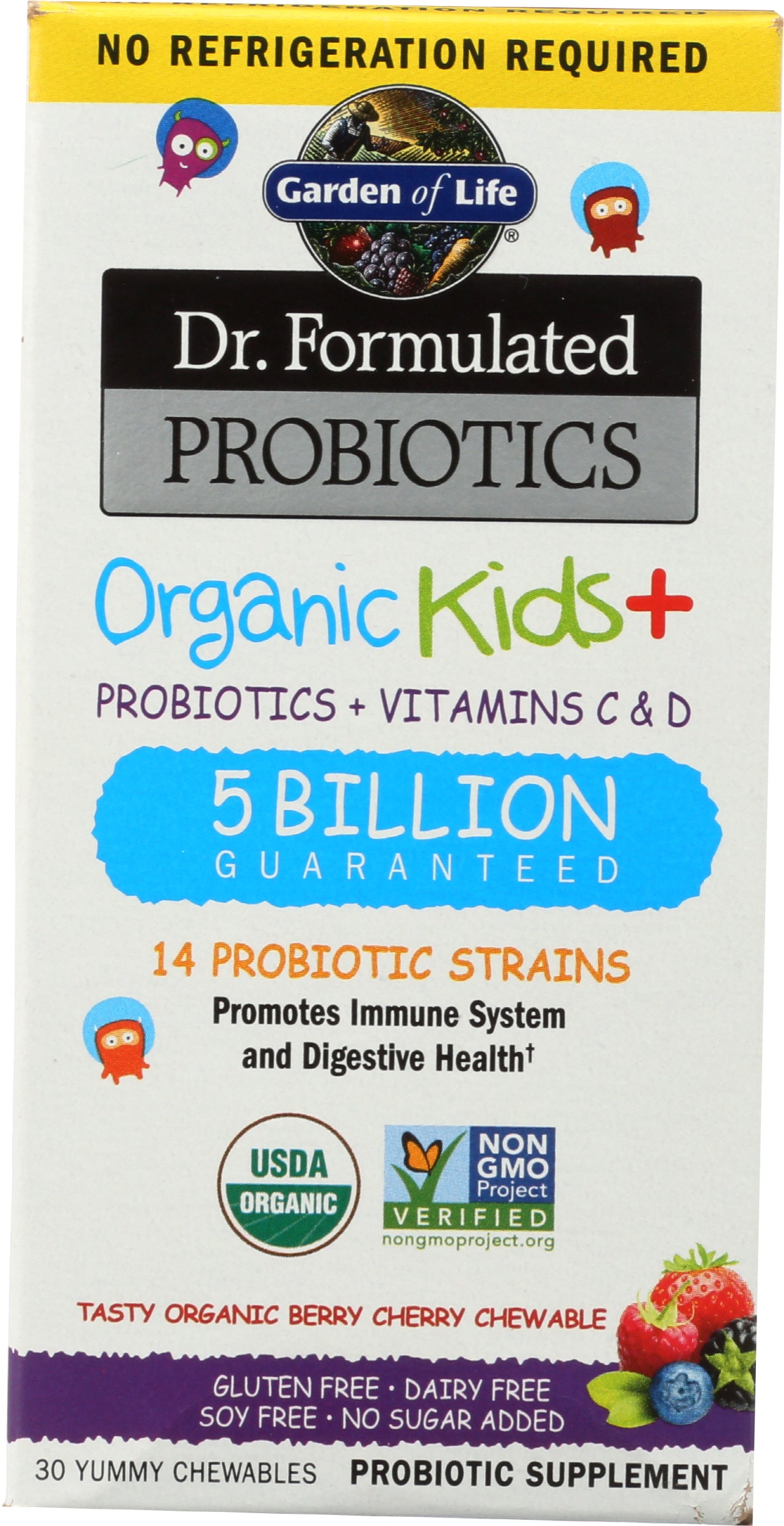 Garden of Life Organic Kids+ Probiotics Berry Cherry Flavor 30 Chewables Front