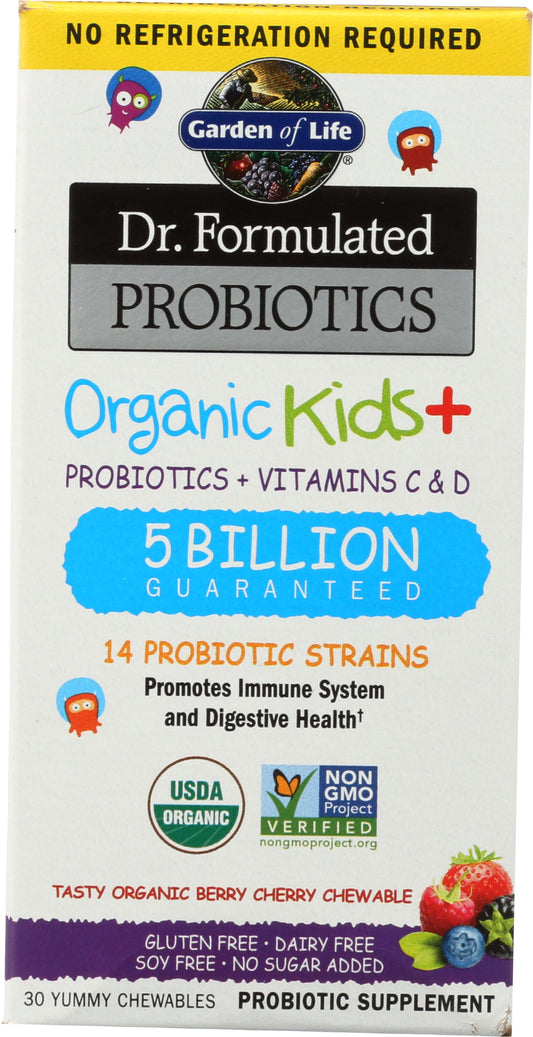 Garden of Life Organic Kids+ Probiotics Berry Cherry Flavor 30 Chewables Front