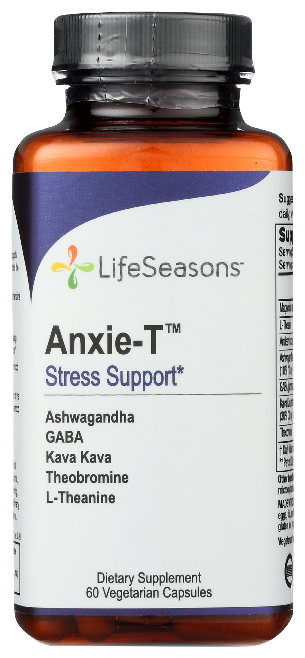 LifeSeasons Anxie-T Stress Support 60 Veg Capsules Front of Bottle