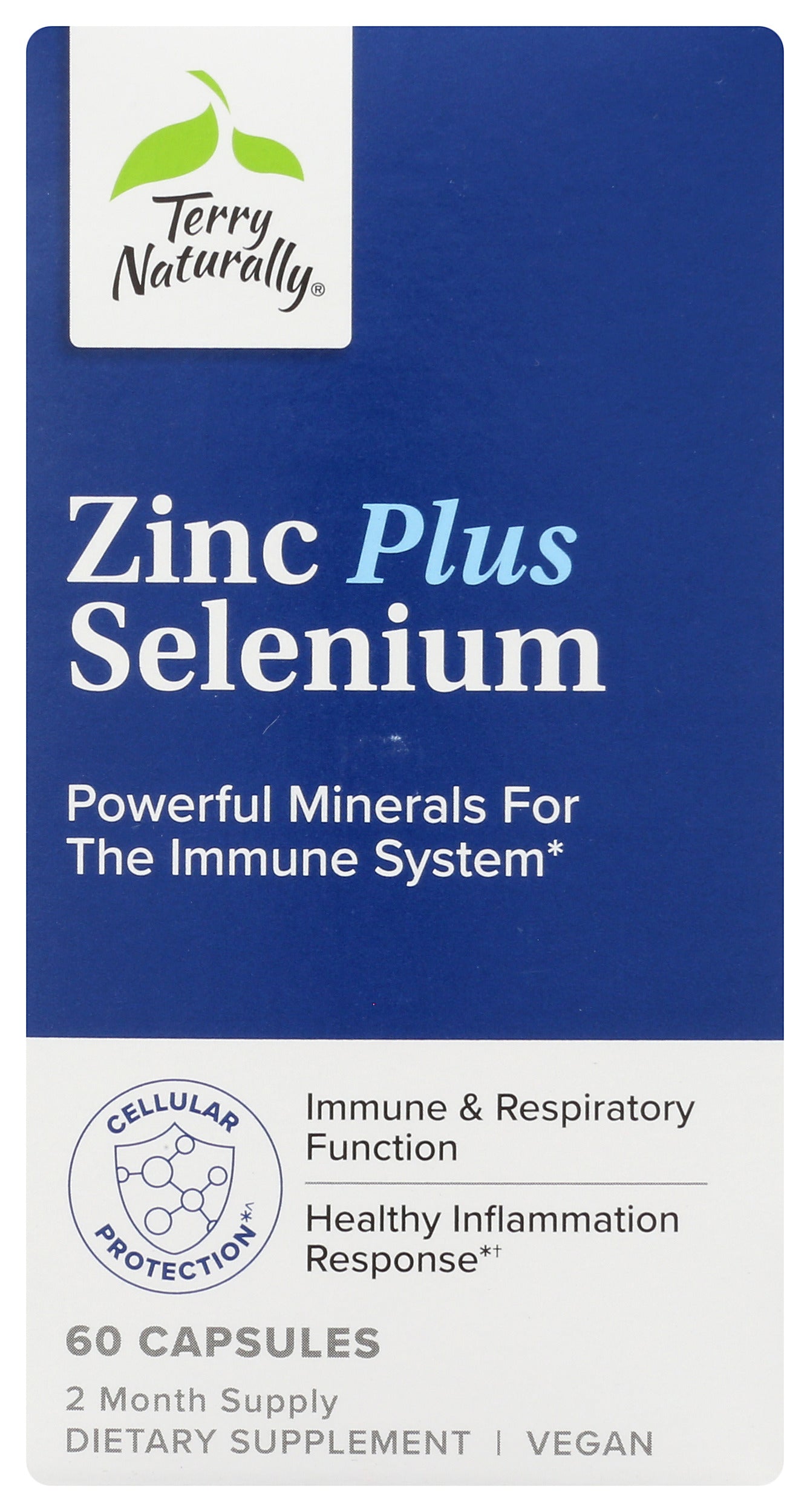 Terry Naturally Zinc Plus Selenium 60 Capsules Front of Bottle