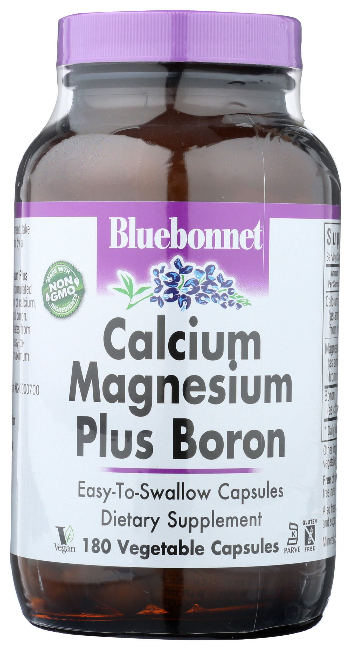 Bluebonnet Calcium Magnesium Boron 180 Vegetable Capsules Front of Bottle