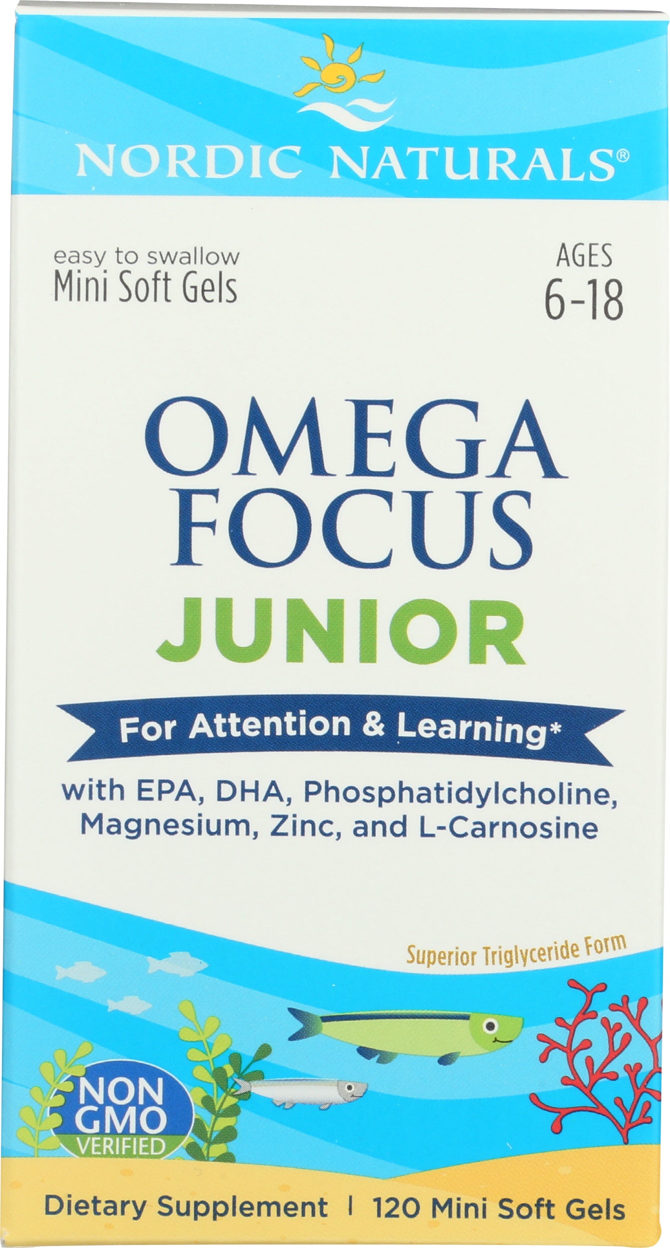 Nordic Naturals Omega Focus Junior 120 Mini Soft Gels Front
