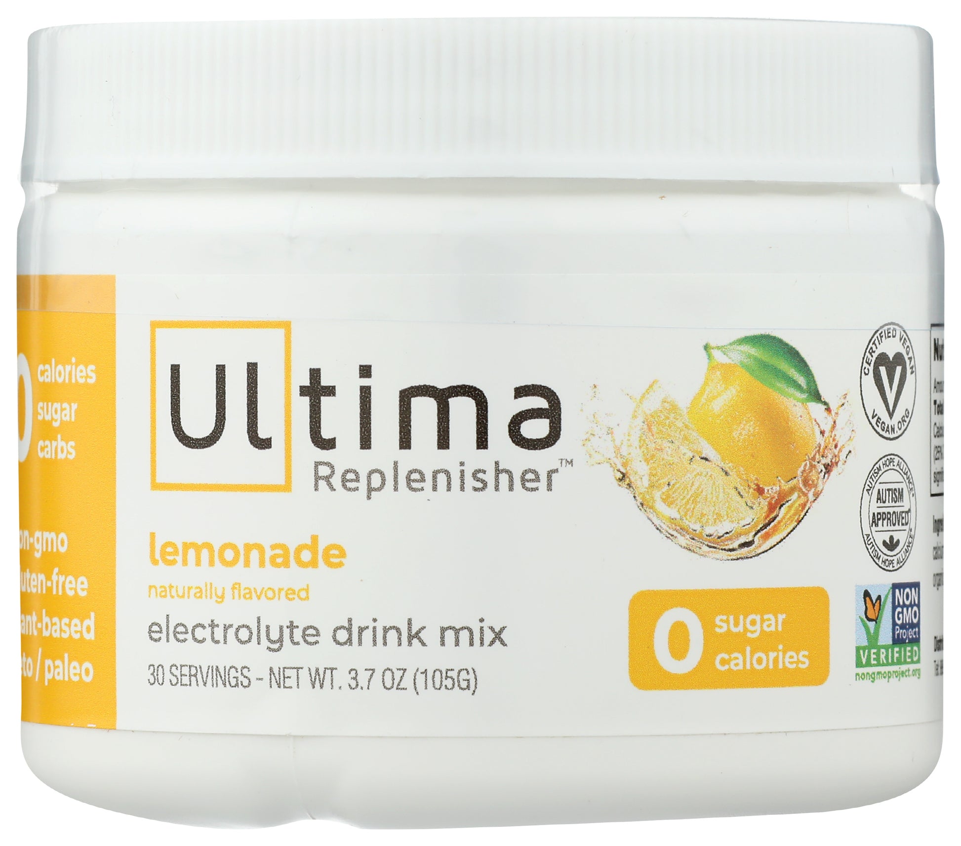 Ultima Replenisher Electrolyte Mix Lemonade Flavor 105g Front of Bottle