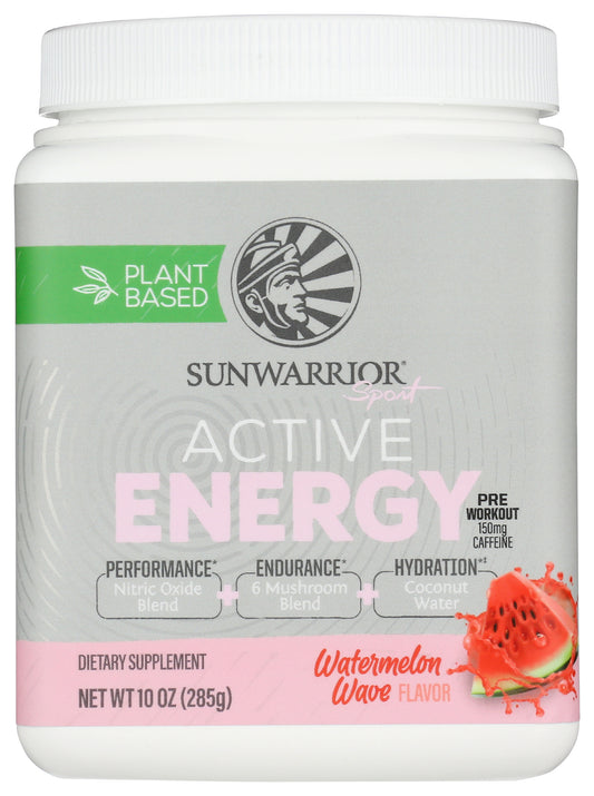 Sunwarrior Active Energy Watermelon Wave Flavor 10oz Front of Tub