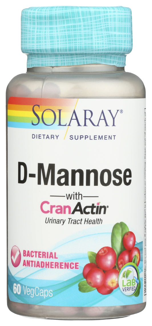 Solaray CranActin D-Mannose 1,000mg 60 VegCaps Front of Bottle