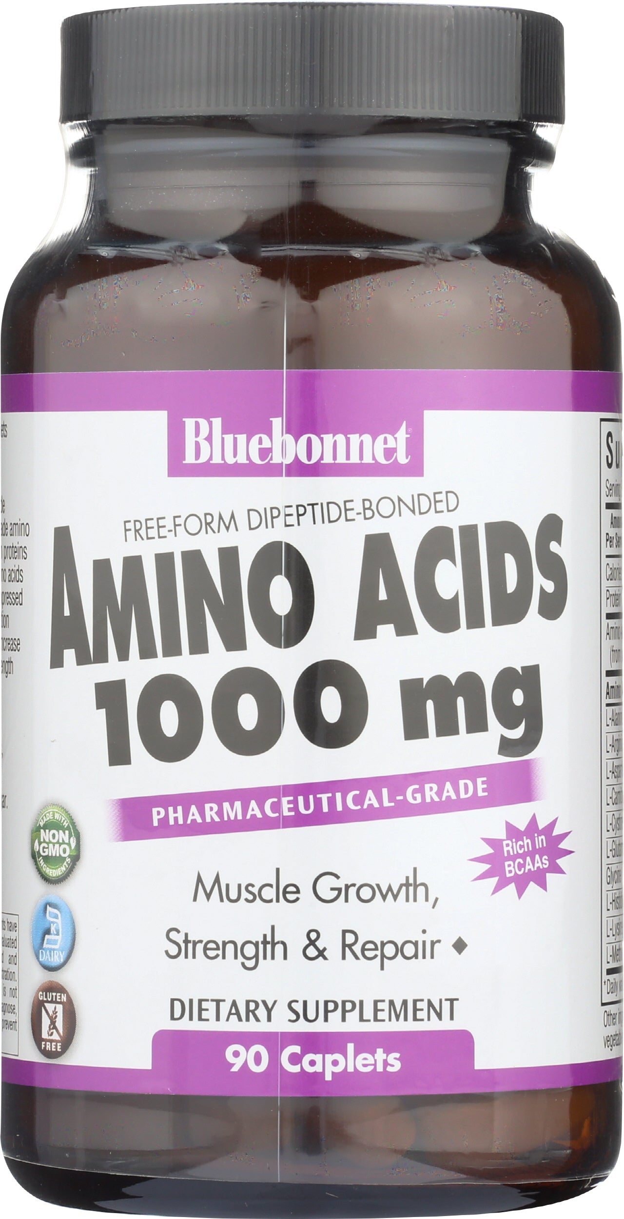 Bluebonnet Amino Acids 1000 mg 90 Caplets Front