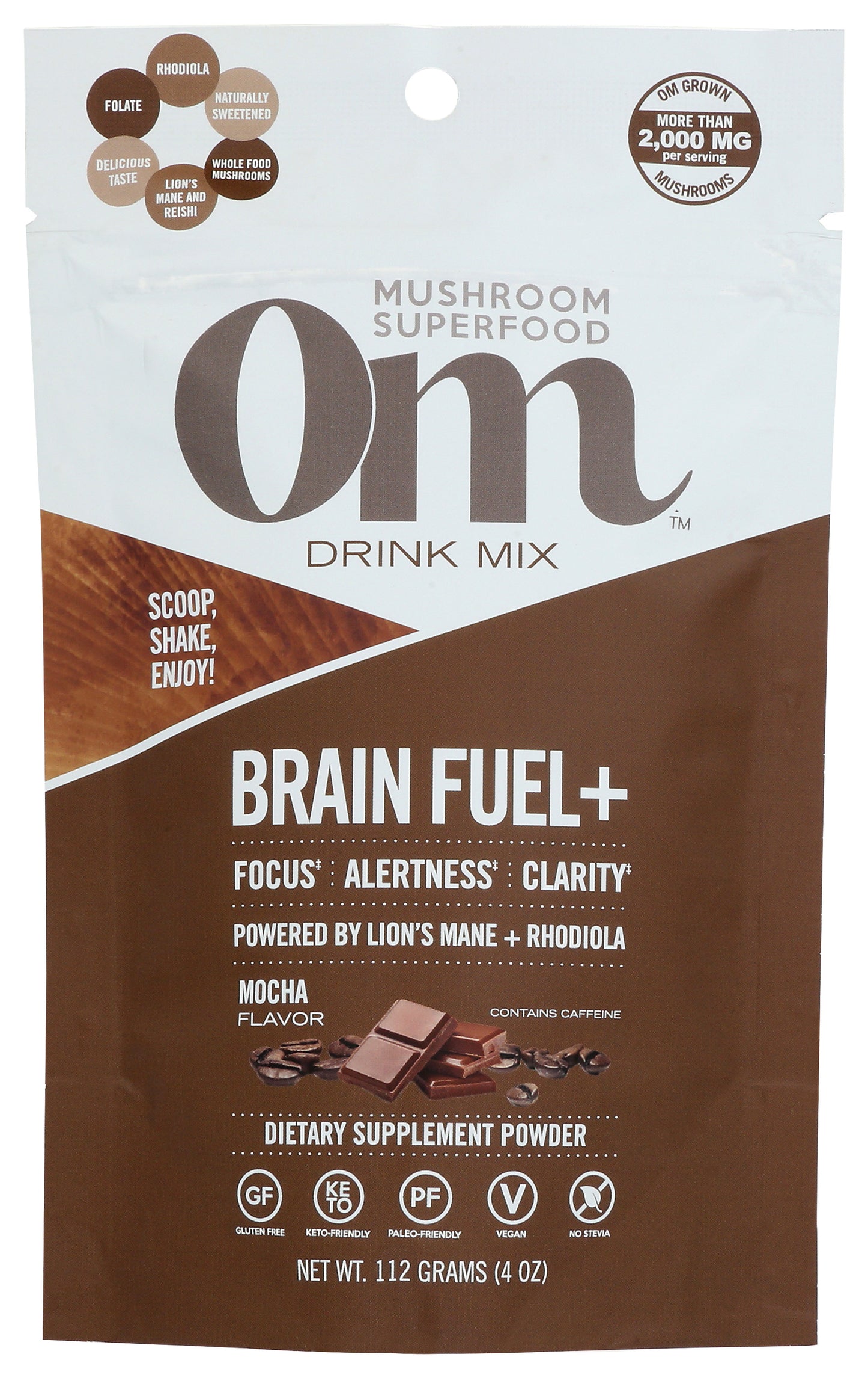 Om Brain Fuel+ Powder 4oz Front of Bag