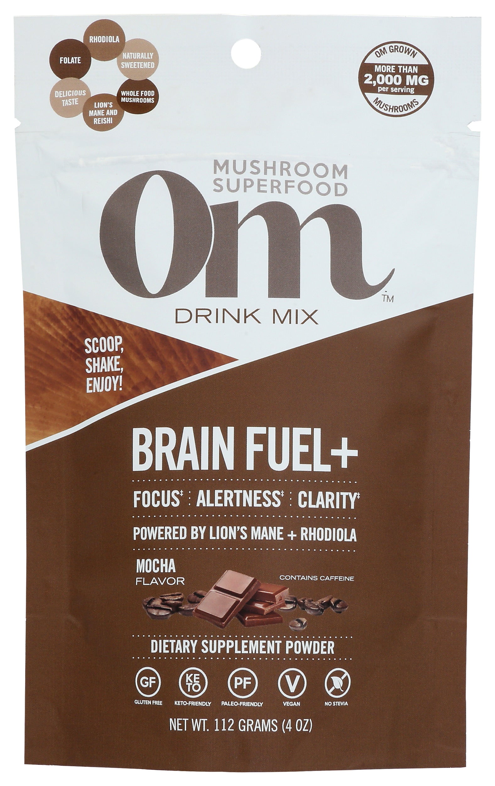 Om Brain Fuel+ Powder 4oz Front of Bag