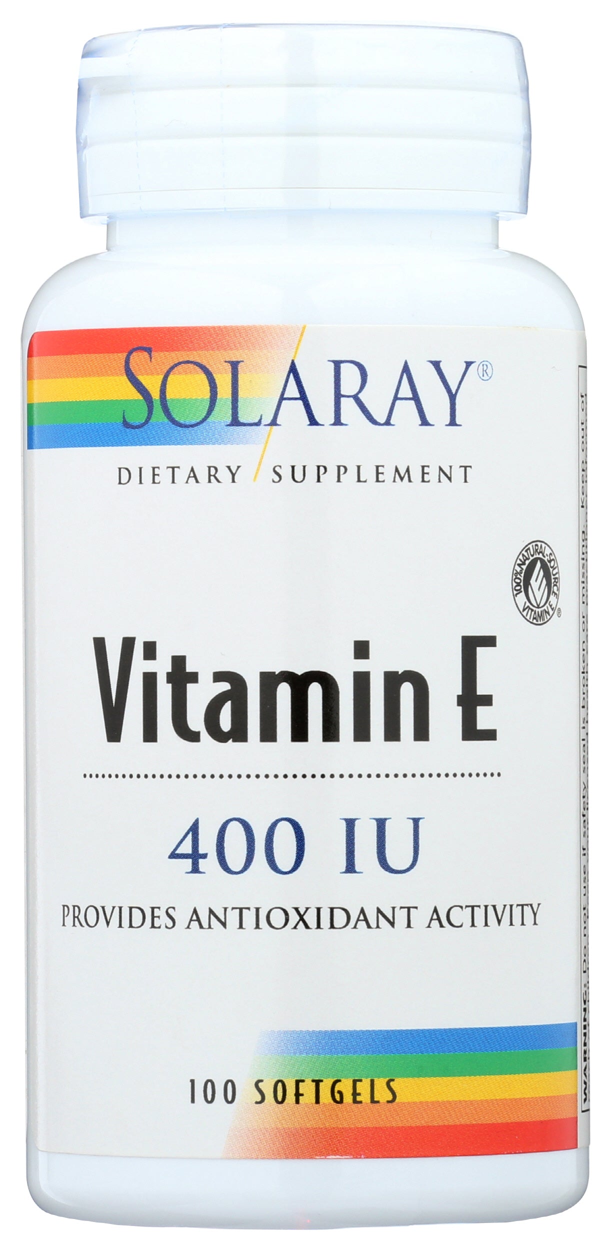 Solaray Vitamin E 268mg 100 Softgels Front of Bottle