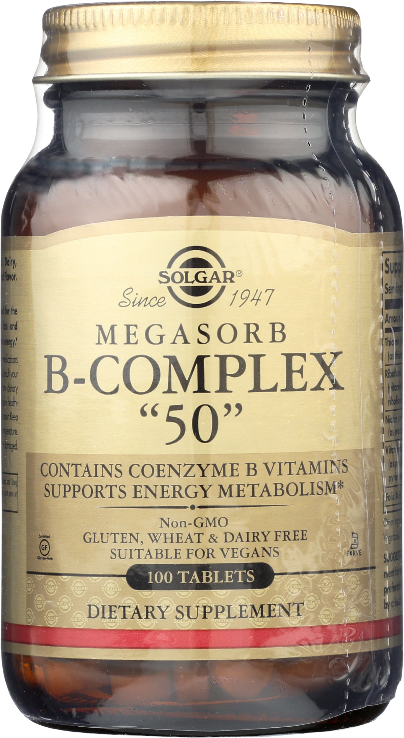 Solgar Megasorb B-Complex "50" 100 Tablets Front of Bottle