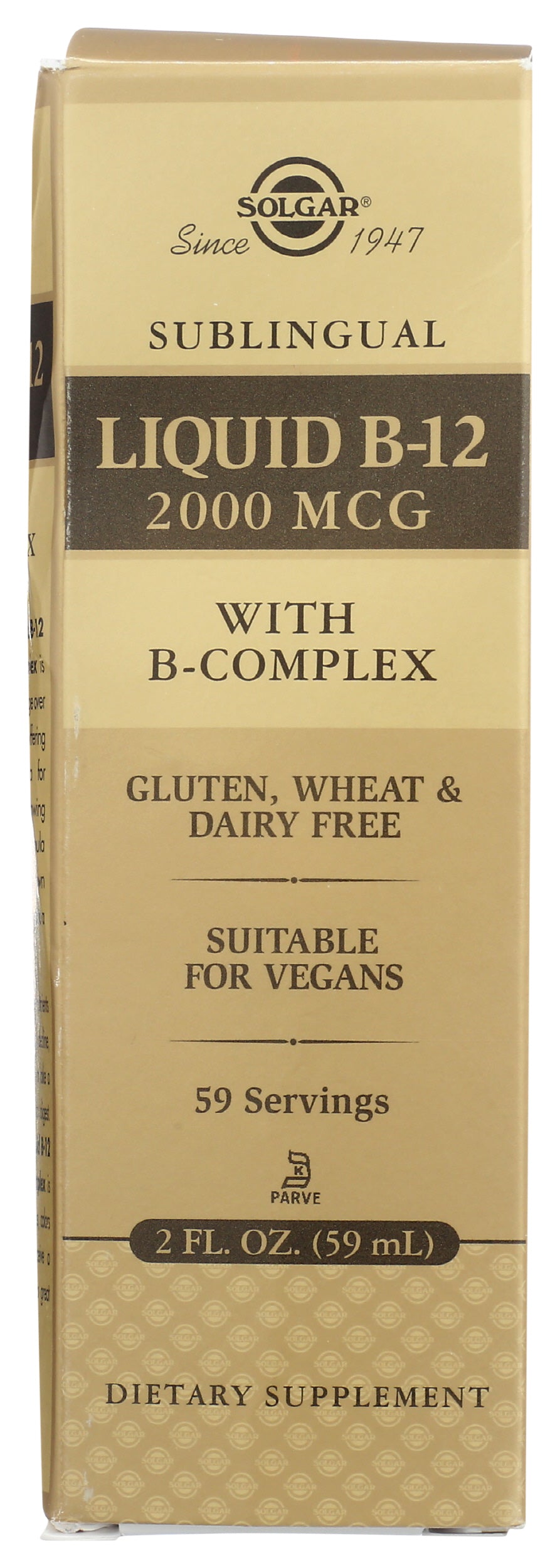 Solgar Liquid B-12 2000 mcg 2 fl oz Front of Bottle