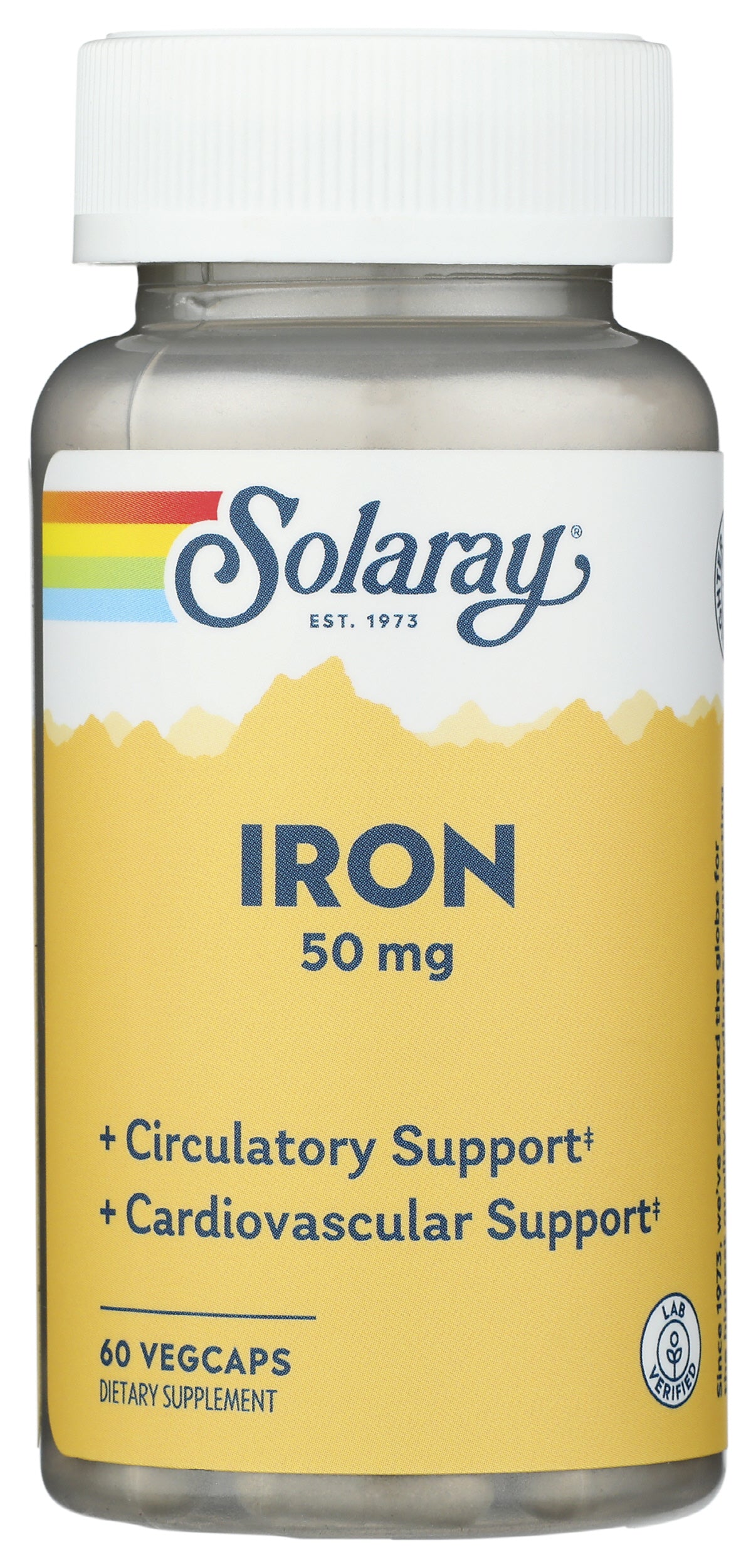 Solaray Iron 50mg 60 VegCaps Front of Bottle