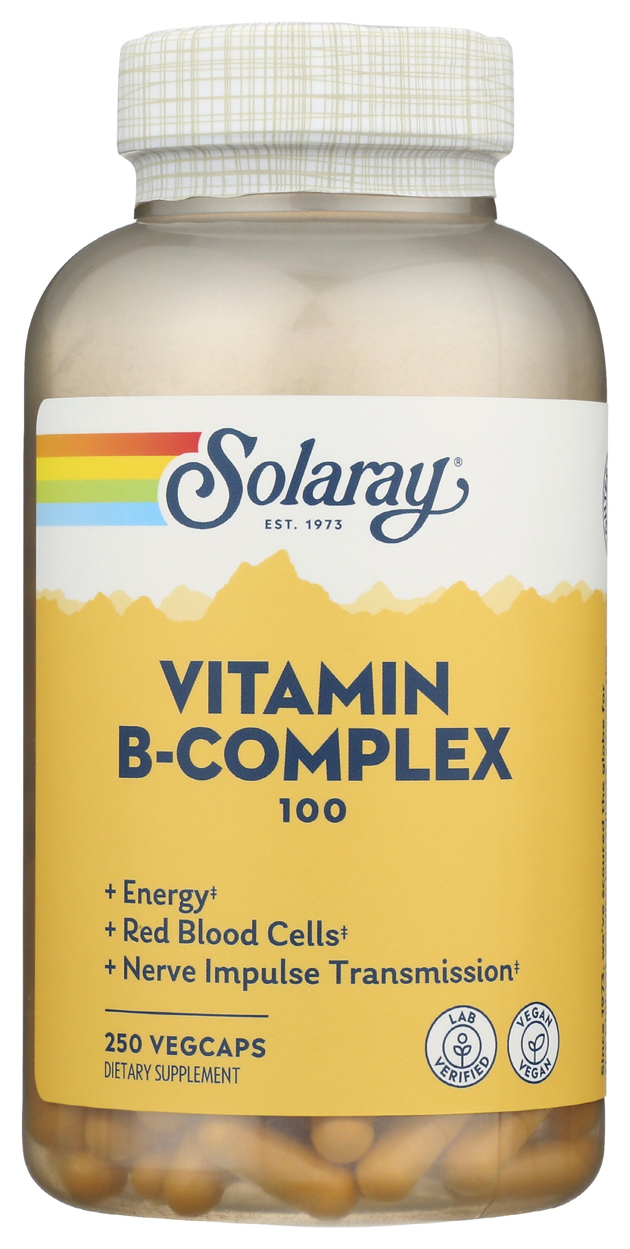 Solaray Vitamin B-Complex 100 250 Vegcaps Front of Bottle