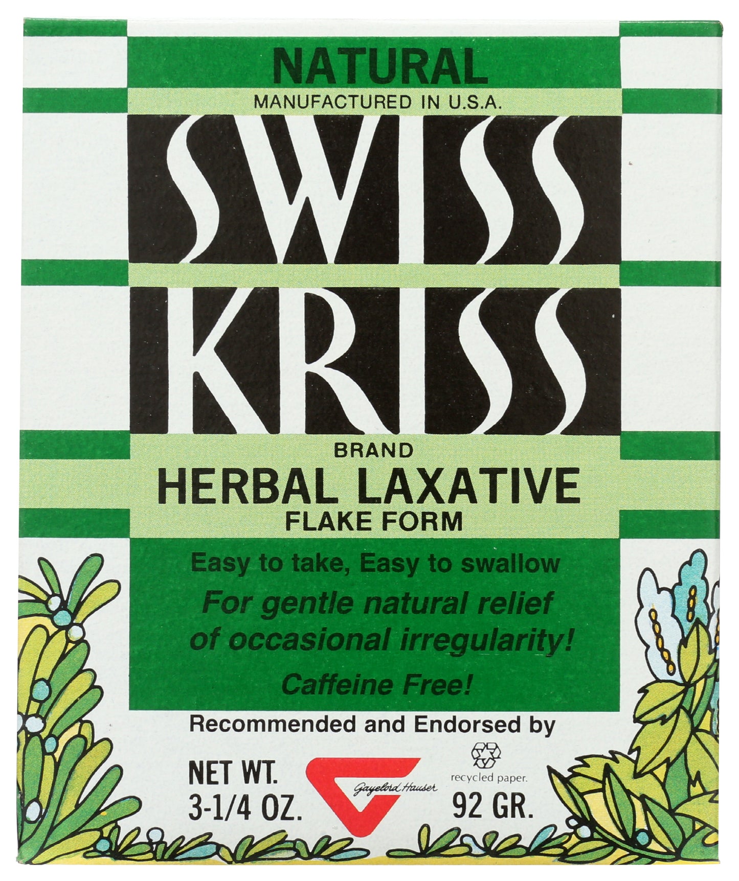 Swiss Kriss Herbal Laxative Flake Form 4 oz Front