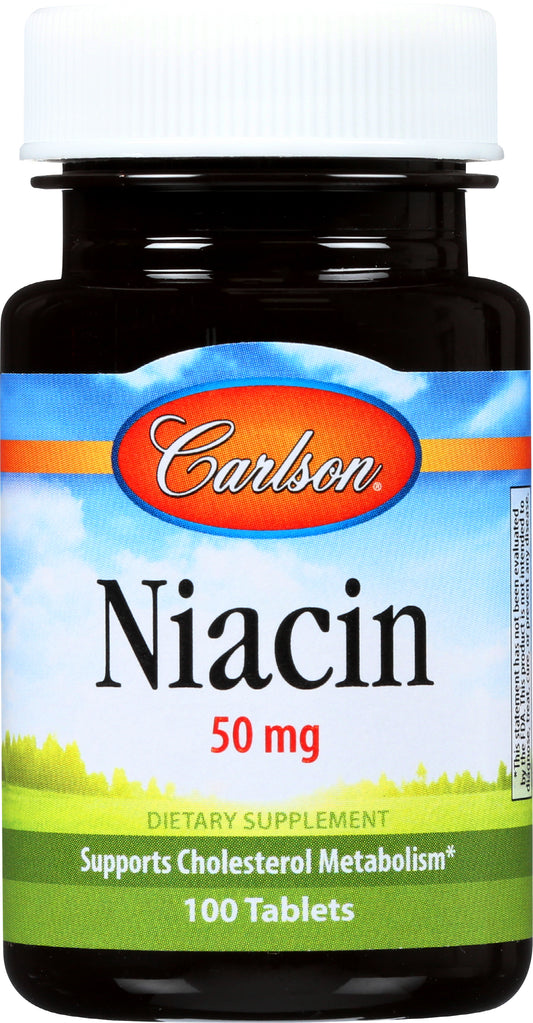 Carlson Niacin 50mg 100 Tablets Front of Bottle
