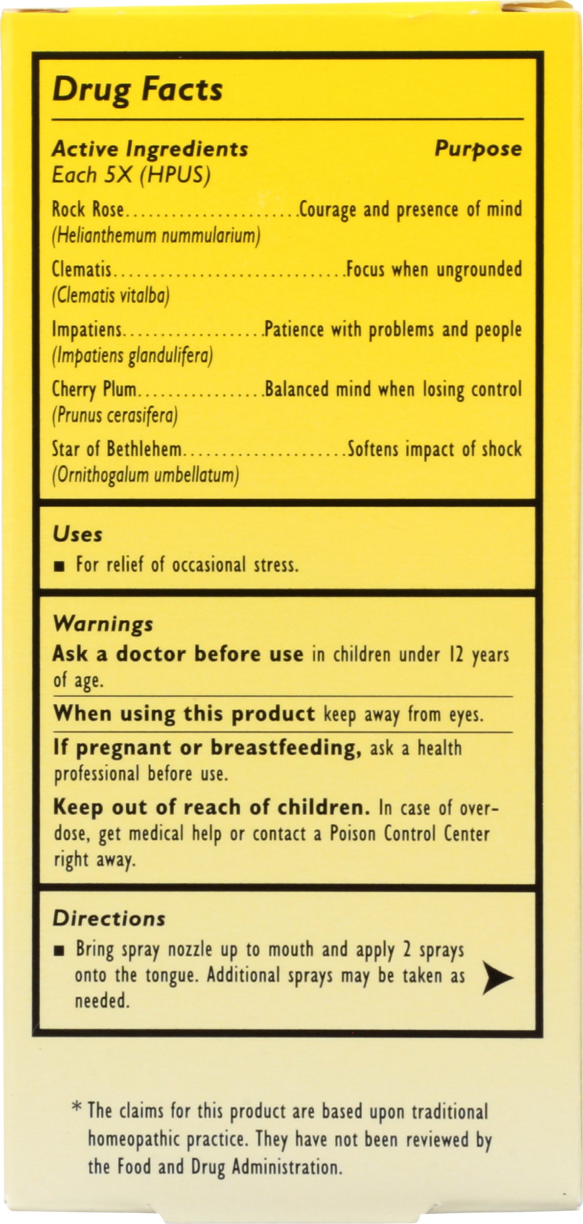 Bach Rescue Remedy Spray Stress Relief 0.7 fl oz Back