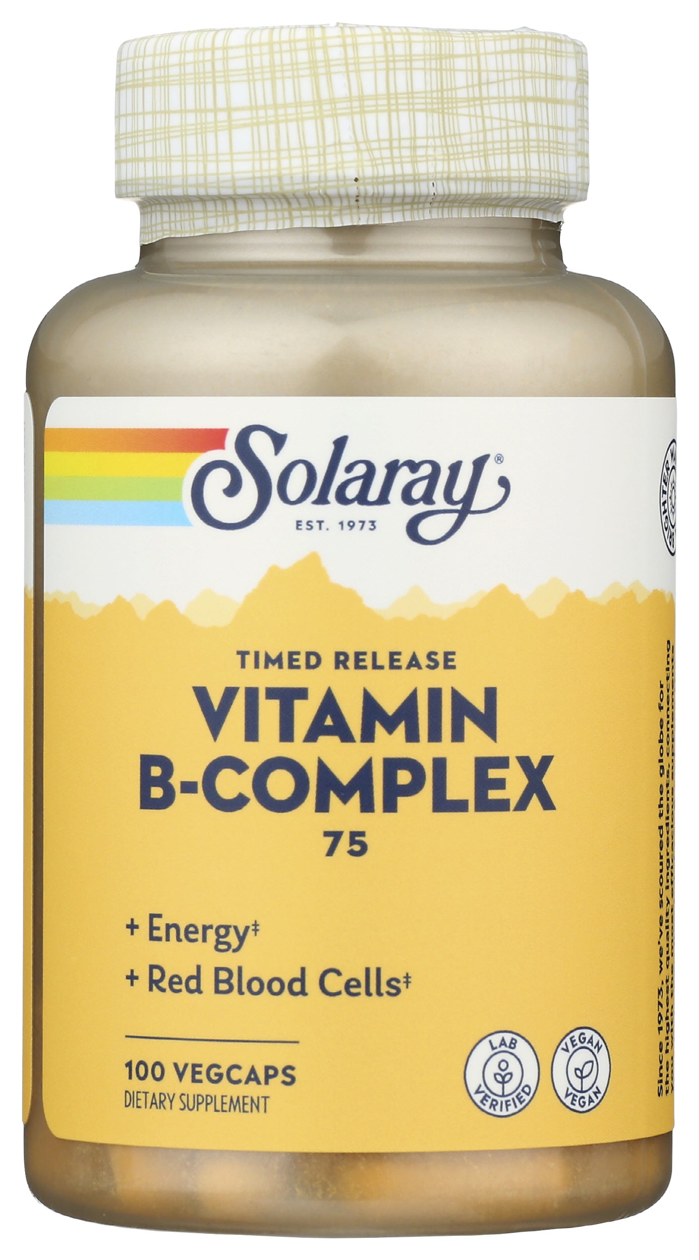 Solaray Timed Release Vitamin B-Complex 75 100 VegCaps Front of Bottle