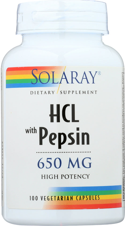 Solaray Betaine HCI 650mg with Pepsin 100 Vegcaps Front
