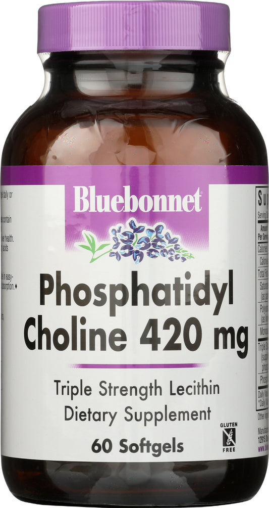 Bluebonnet Phosphatidyl Choline 420mg 60 Softgels Front of Bottle