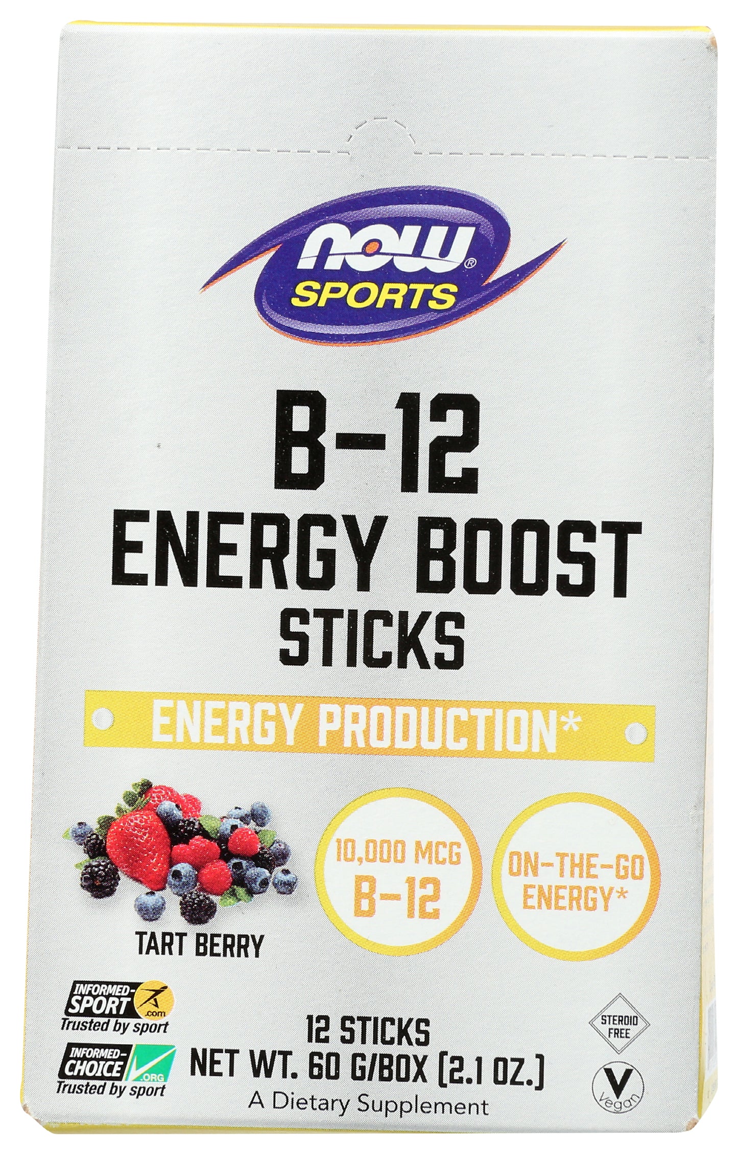 Now Sports B-12 Energy Boost Tart Berry 12 Sticks Front of Box