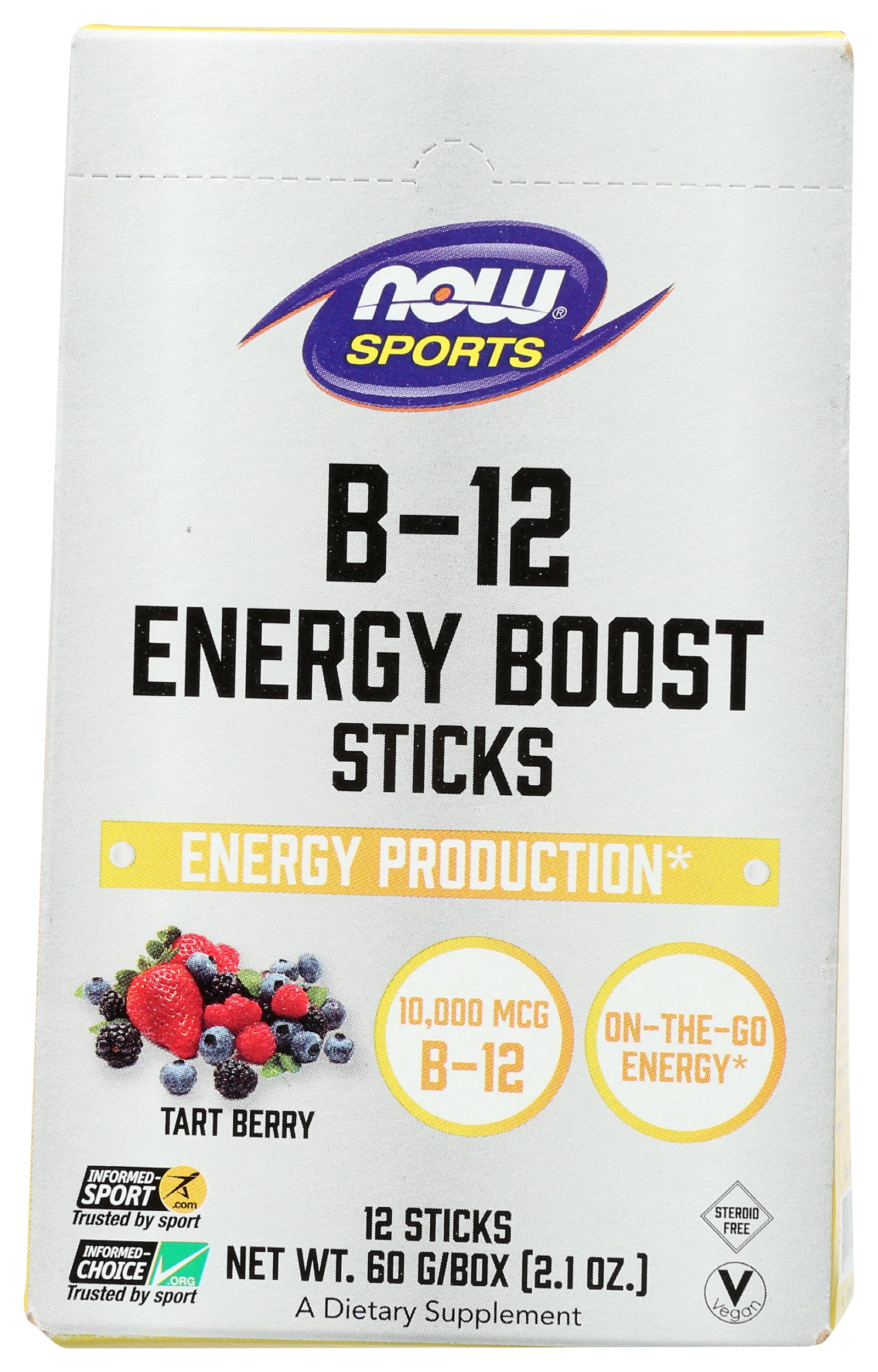 Now Sports B-12 Energy Boost Tart Berry 12 Sticks Front of Box
