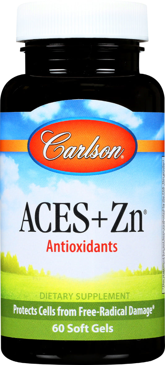 Carlson ACES+Zn Vitamins A, C, E + Selenium & Zinc 60 Soft Gels Front of Bottle