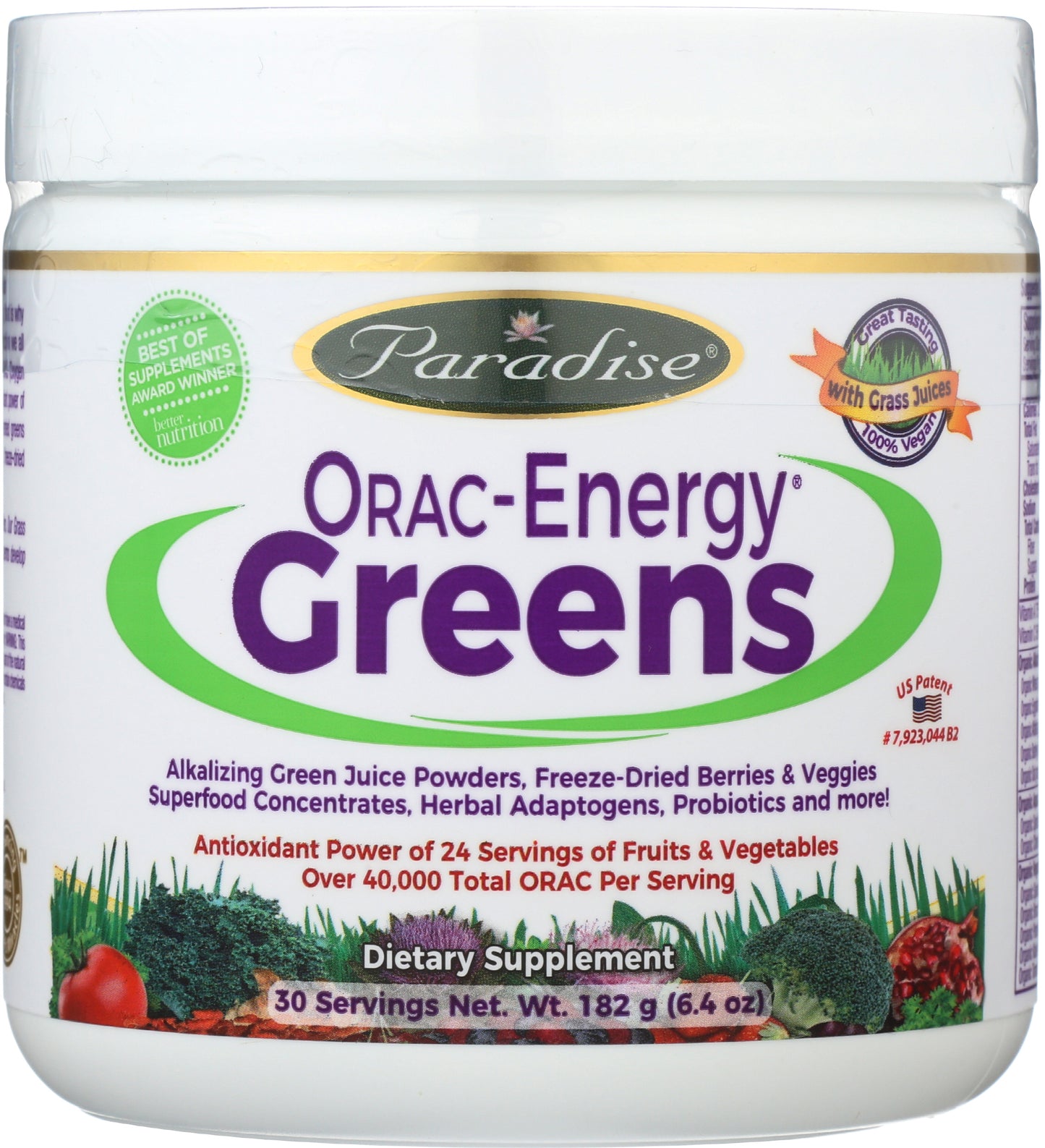 Paradise Orac Energy Greens 6.4oz Front of Tub